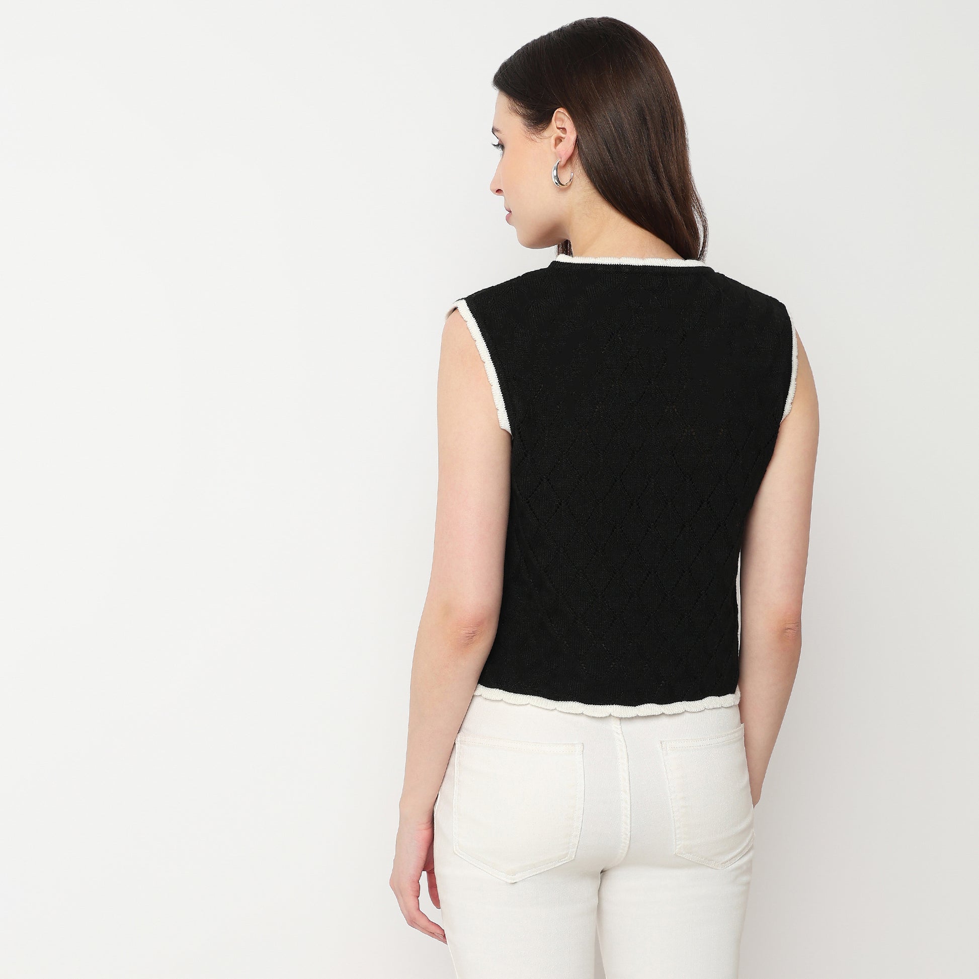 V-Neck Flat Knit Top With Front Tie-Up Detail