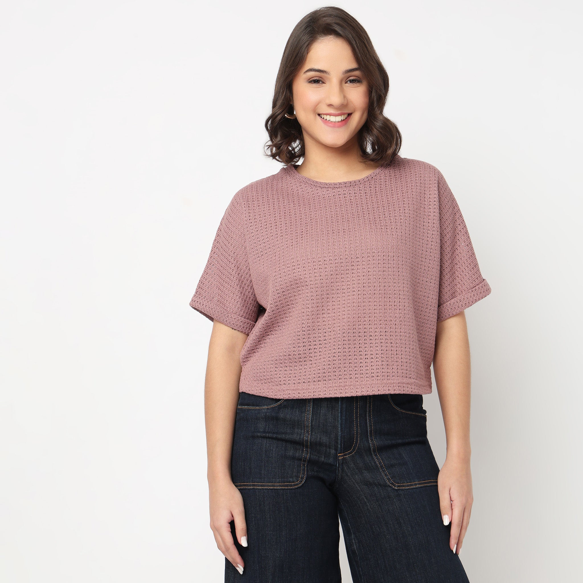 Round Neck Flat Knit Top