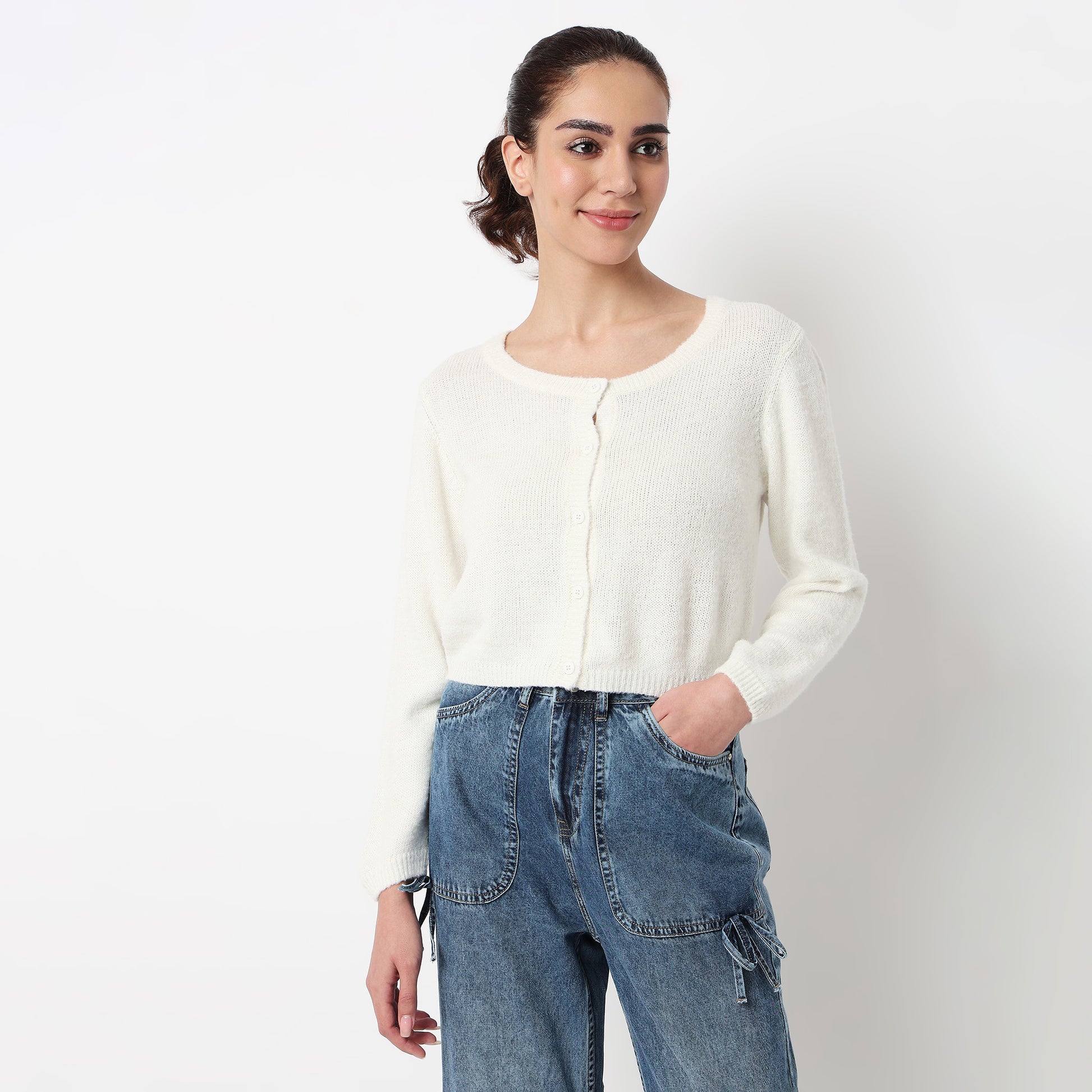 Flat Knit Cardigan Tops