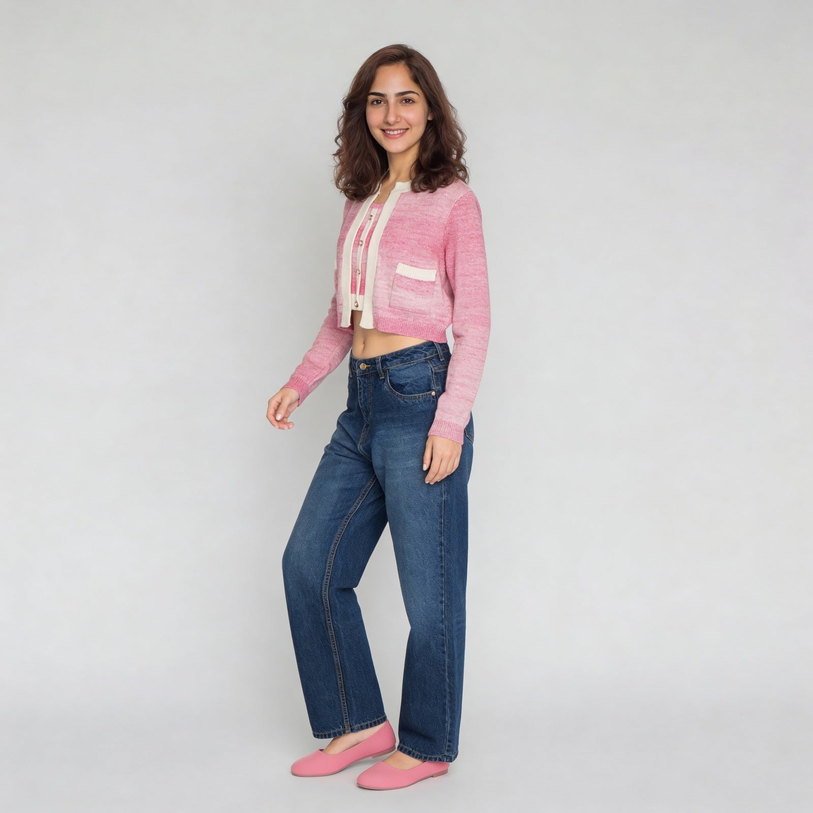 Knitted Ombre Full Sleeve Flat Knit Top