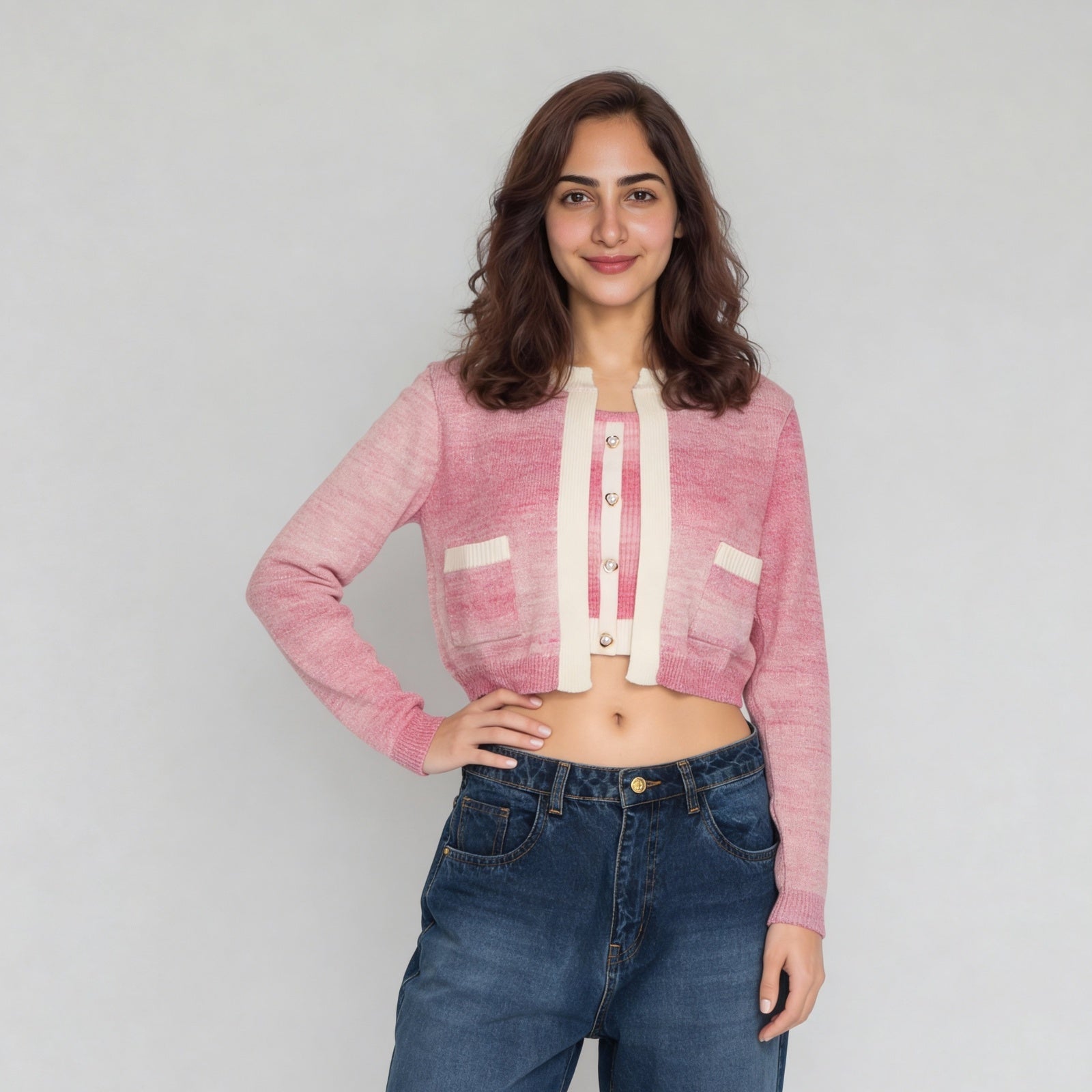 Knitted Ombre Full Sleeve Flat Knit Top