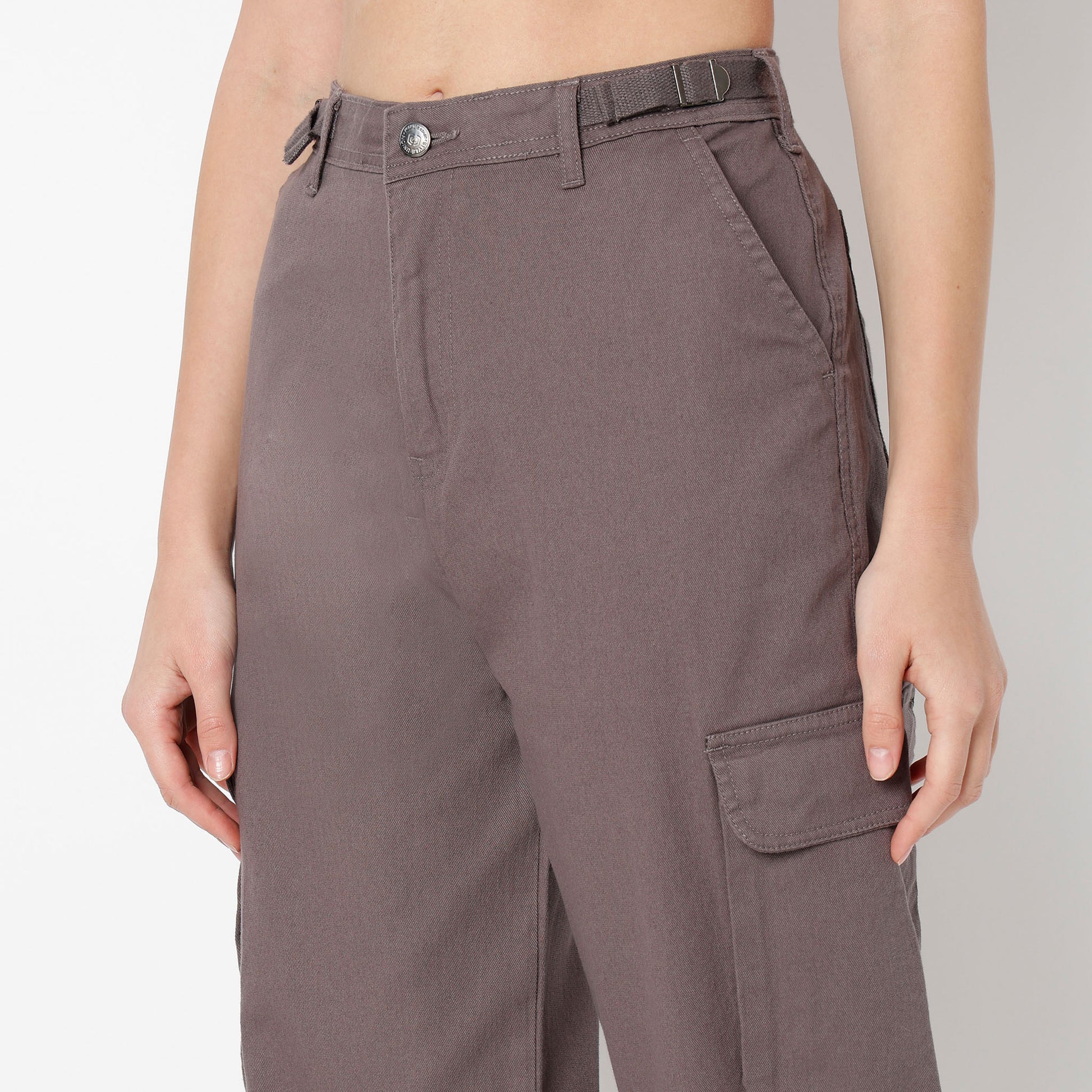 Regular Fit Solid High Rise Cargos