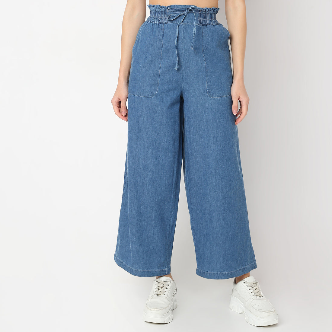 Relaxed Fit Solid High Rise Palazzos
