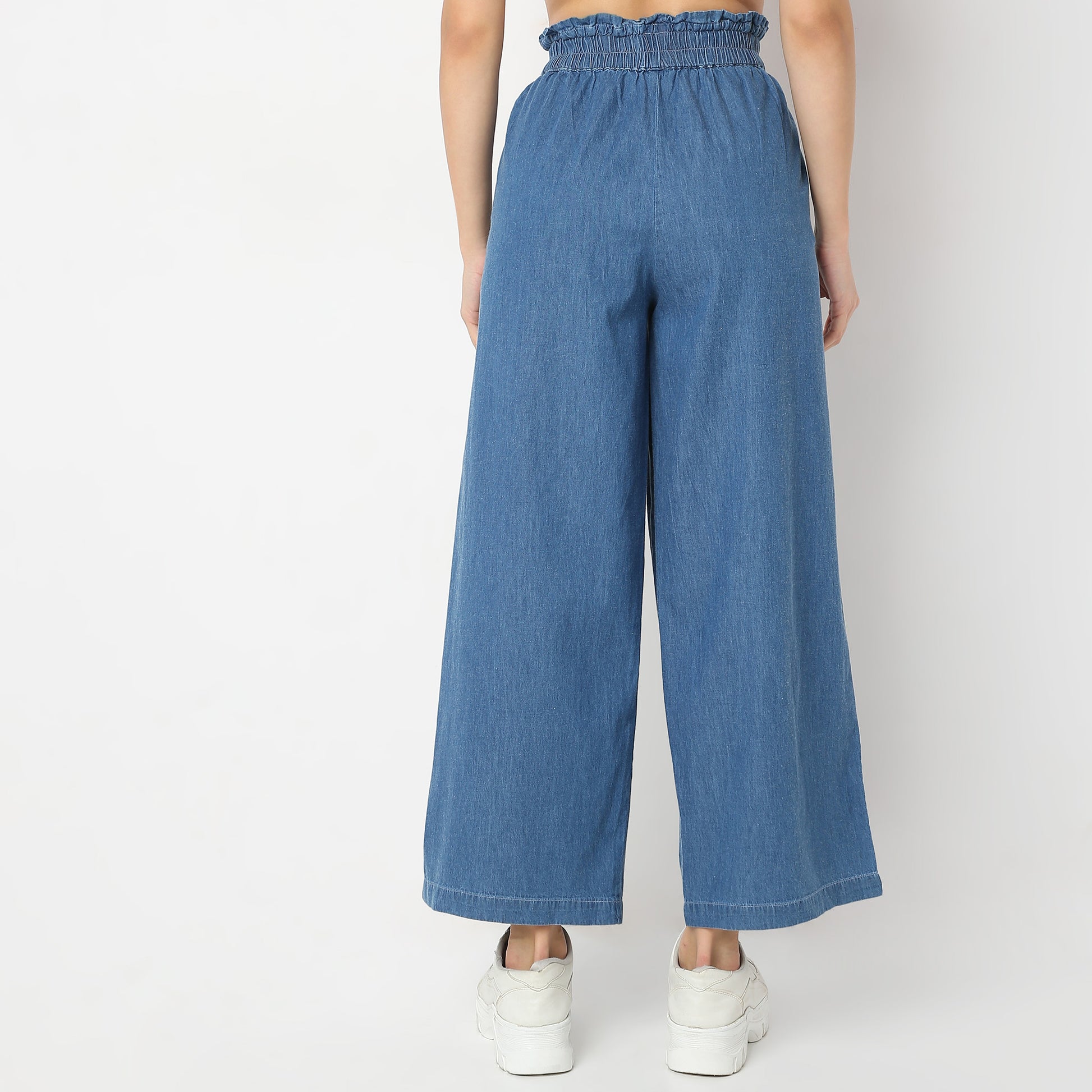 Relaxed Fit Solid High Rise Palazzos