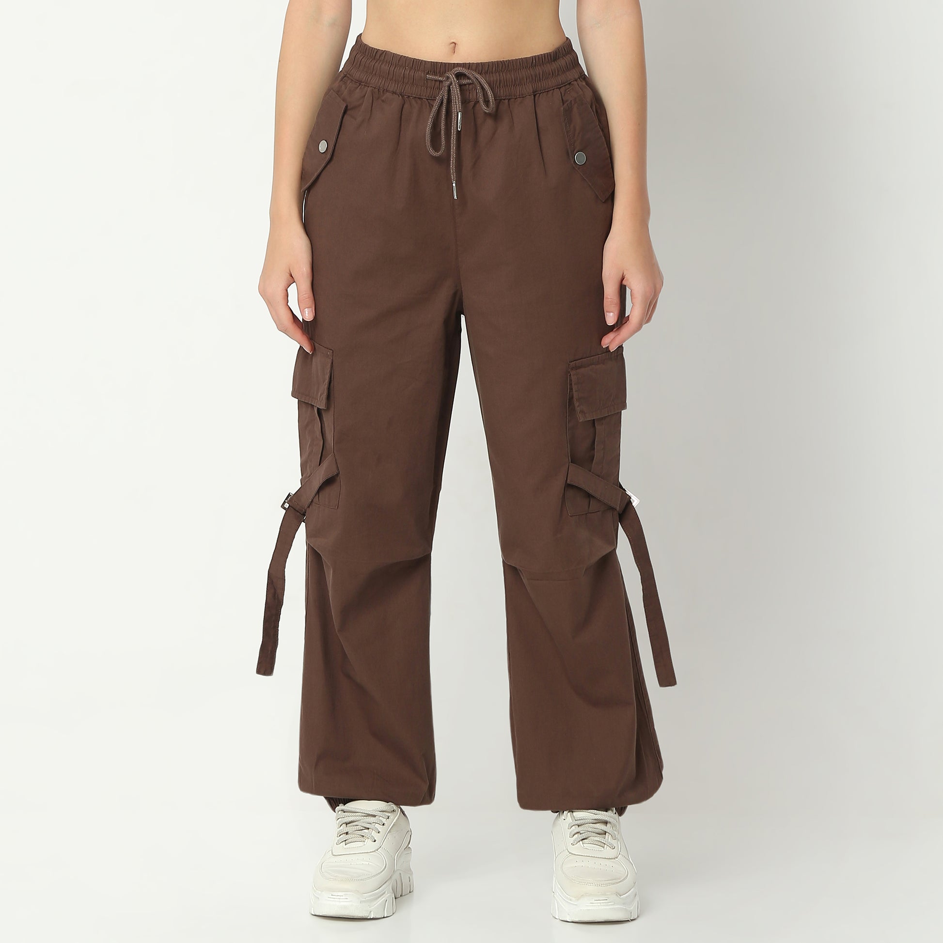 Relaxed Fit Solid Ankle Length High Rise Pants
