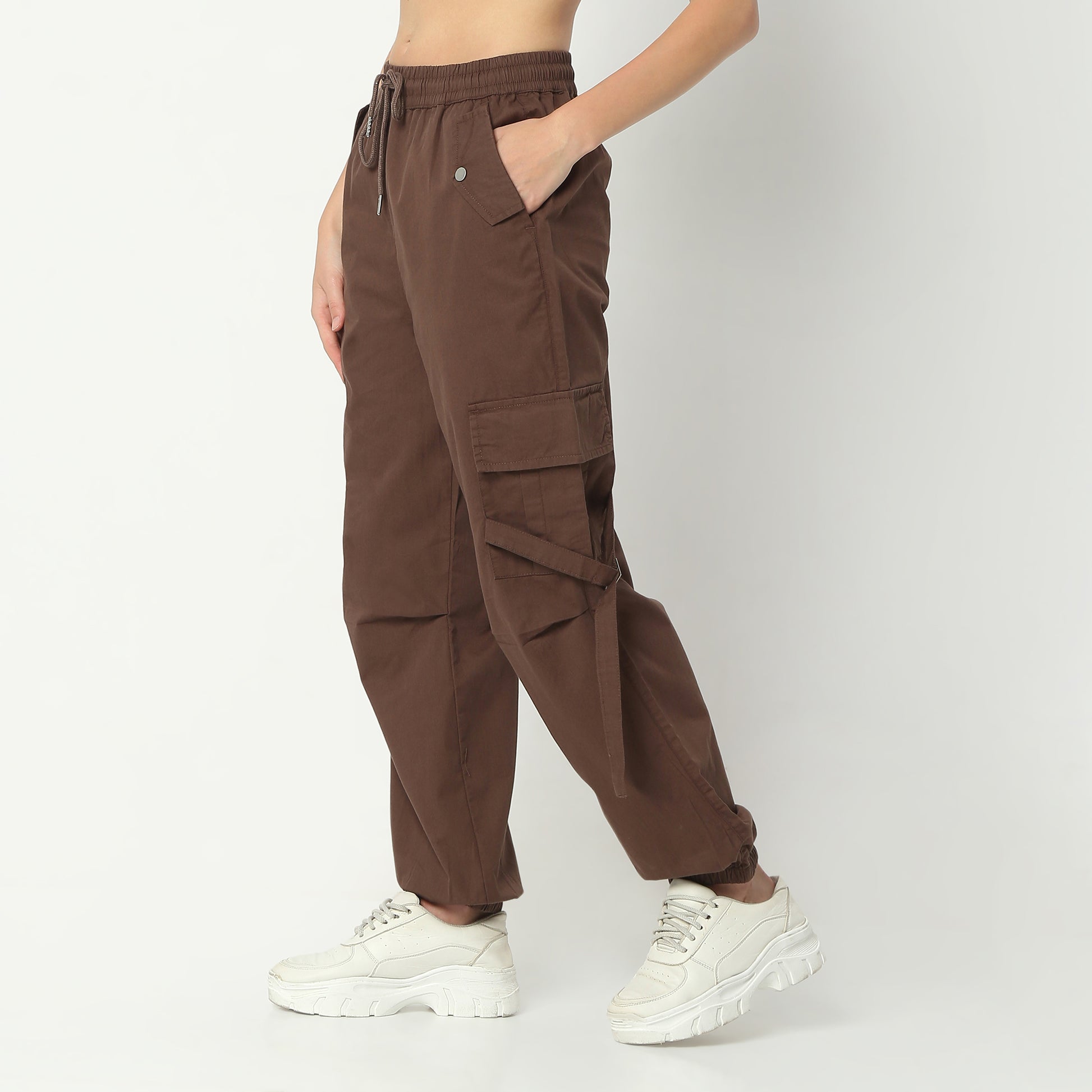 Relaxed Fit Solid Ankle Length High Rise Pants