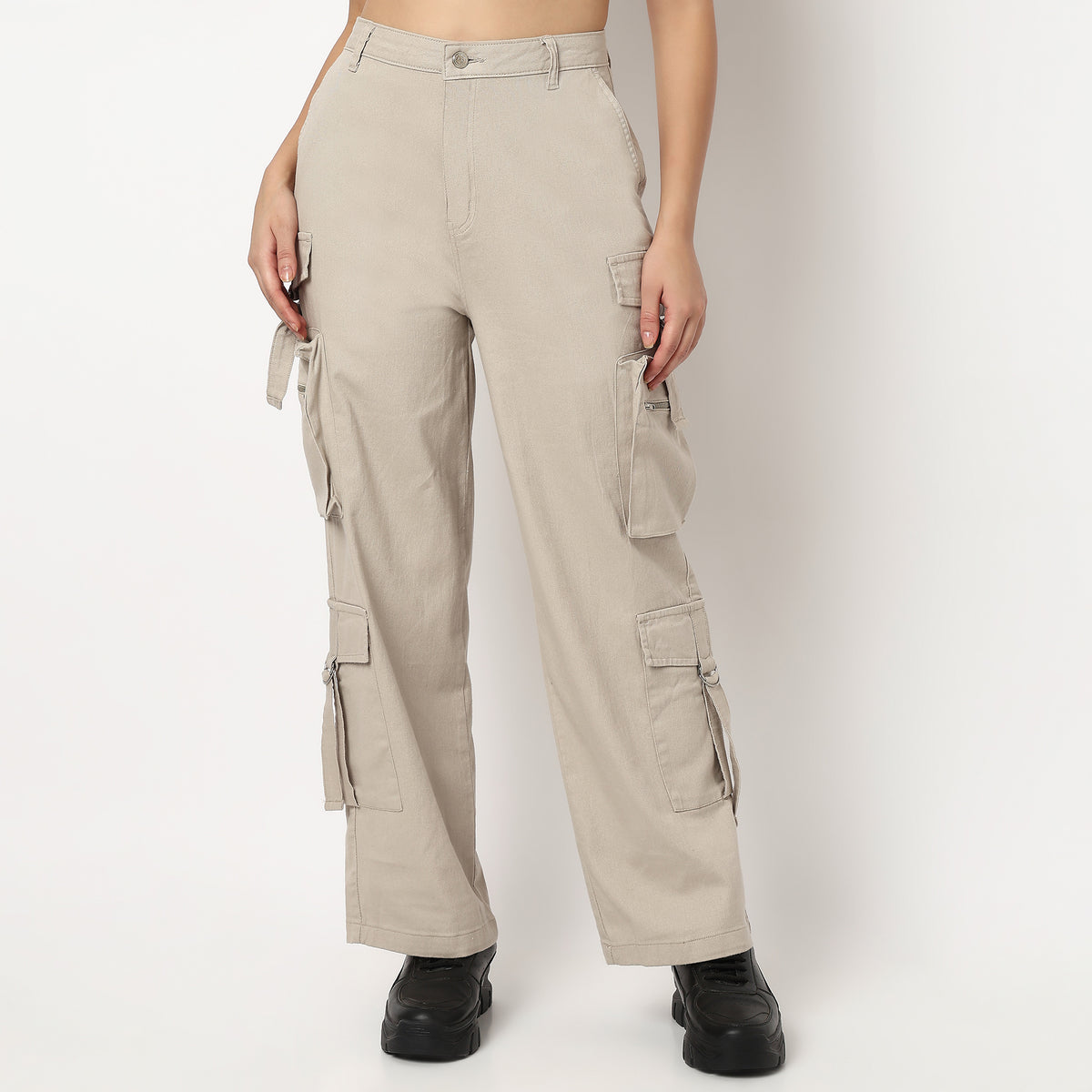 Buy Women Relaxed Fit Solid Full Length High Rise Pants  - Style Union