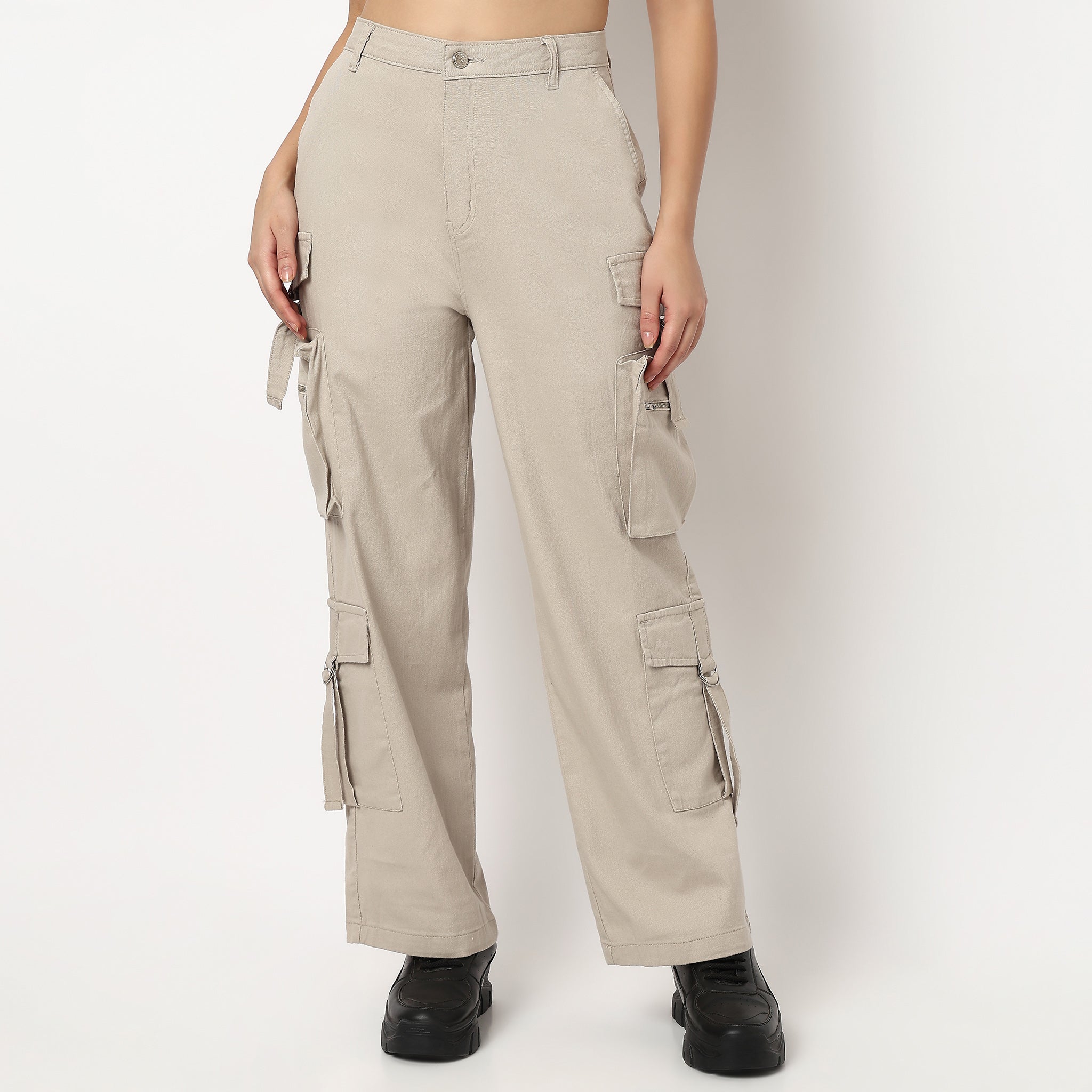 Buy Women Relaxed Fit Solid Full Length High Rise Pants  - Style Union