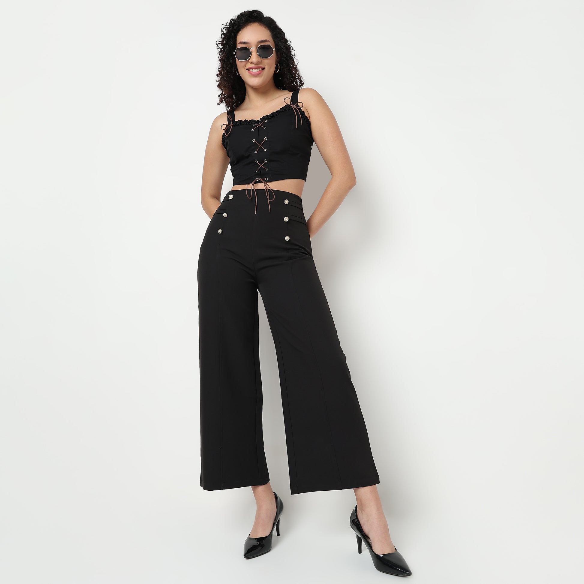 Buy Women Straight Fit Solid Full Length High Rise Pants  - Style Union