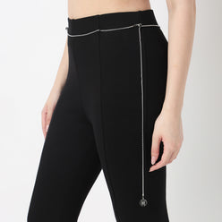 Silver Metail Chain On Waist And Centre Slit At Hem Detail Pant