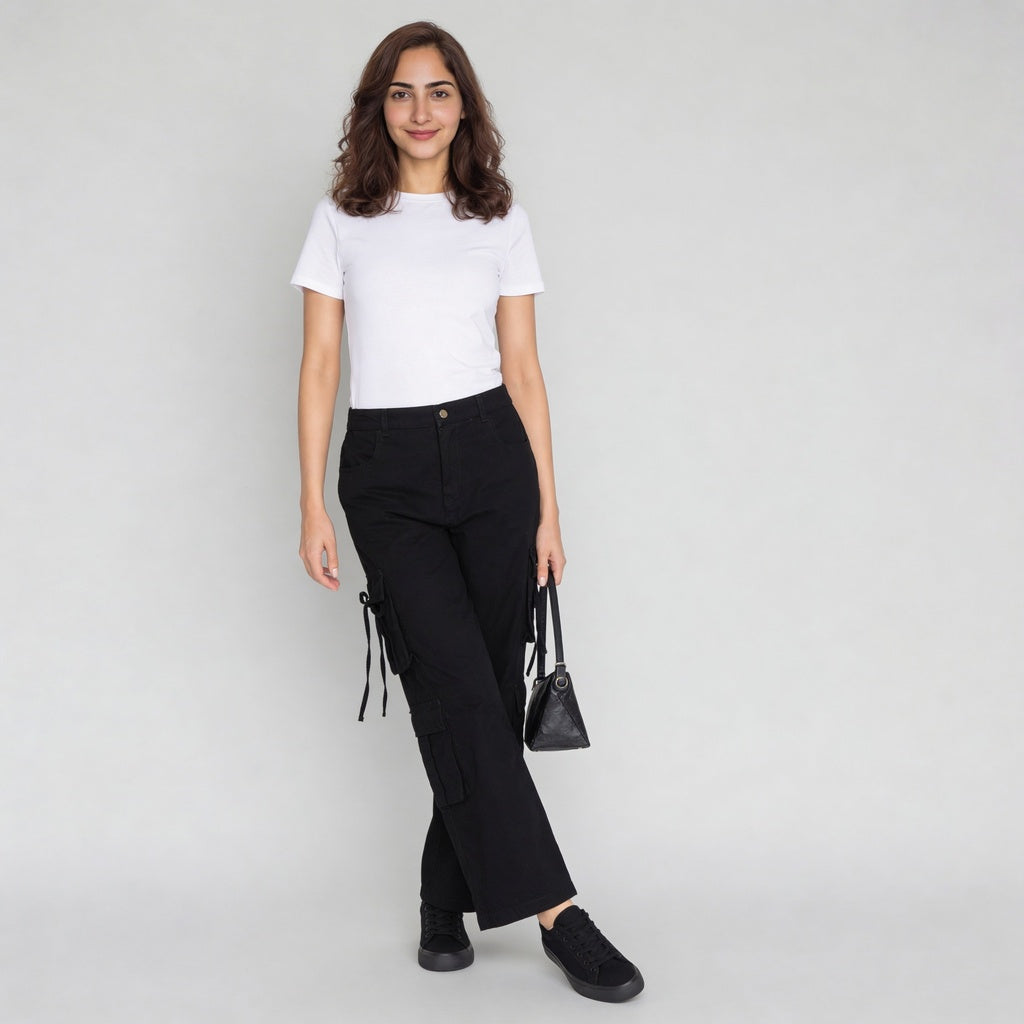 Cotton Solid High Rise Pants