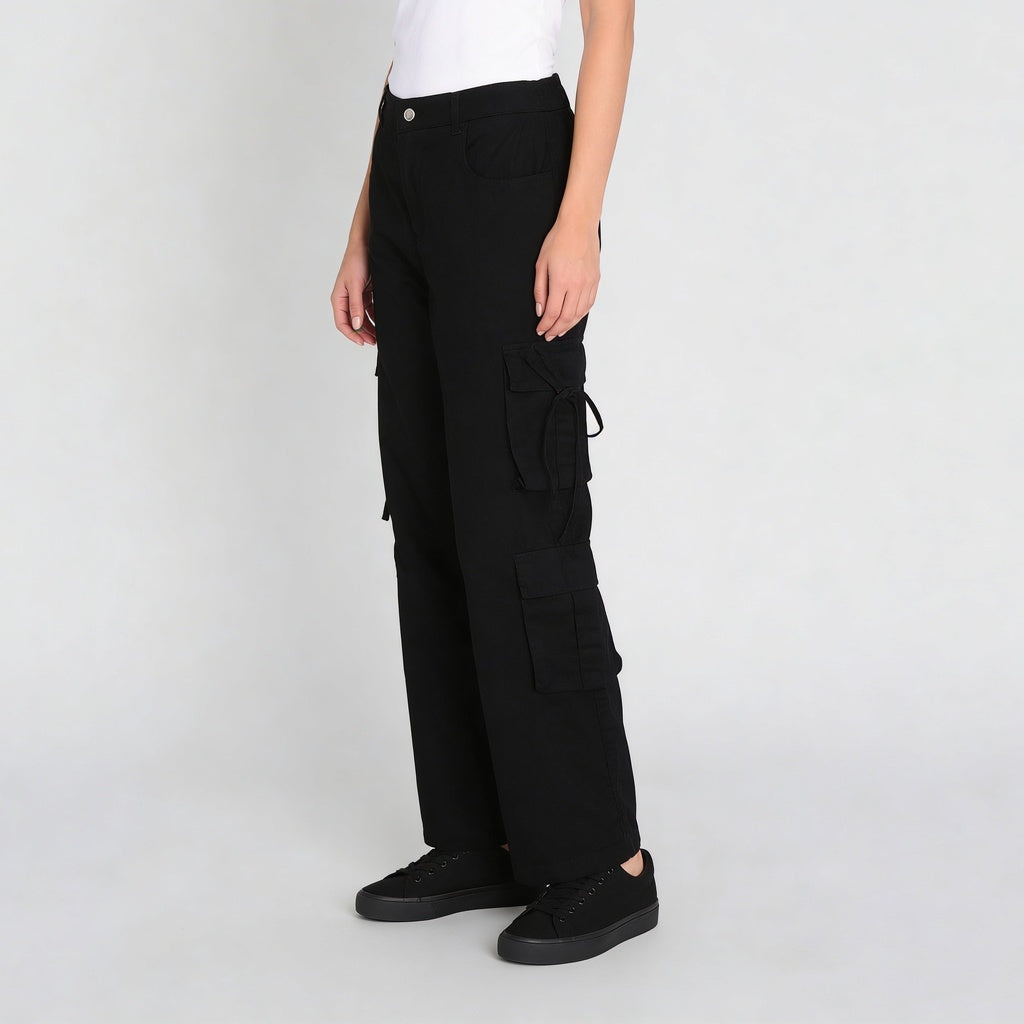 Cotton Solid High Rise Pants