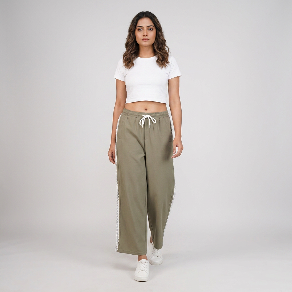 Cotton Solid High Rise Pants