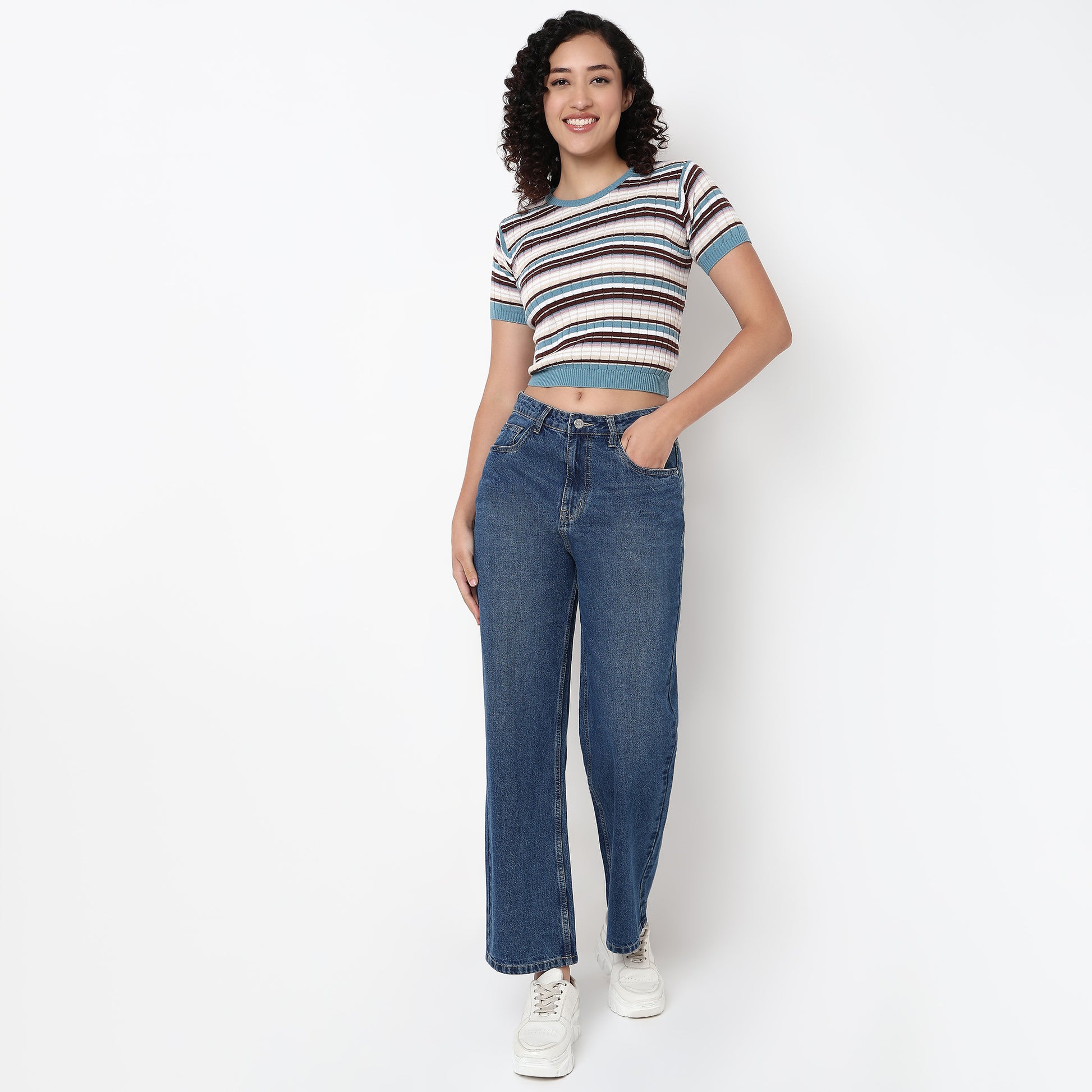 Knitted Striped Slim Crop T-Shirt