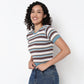 Knitted Striped Slim Crop T-Shirt