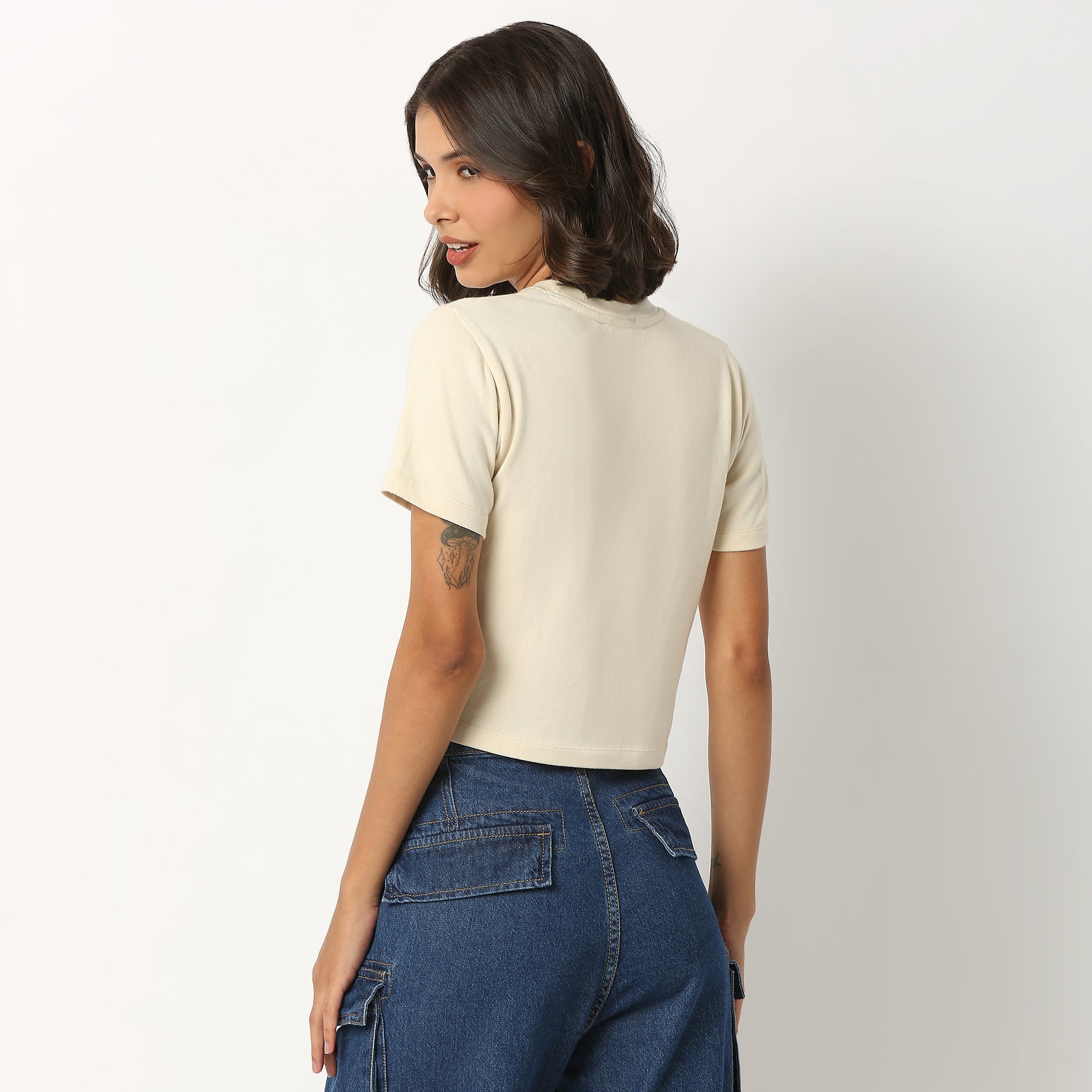 Graphic Cotton Blend Crop T-Shirt