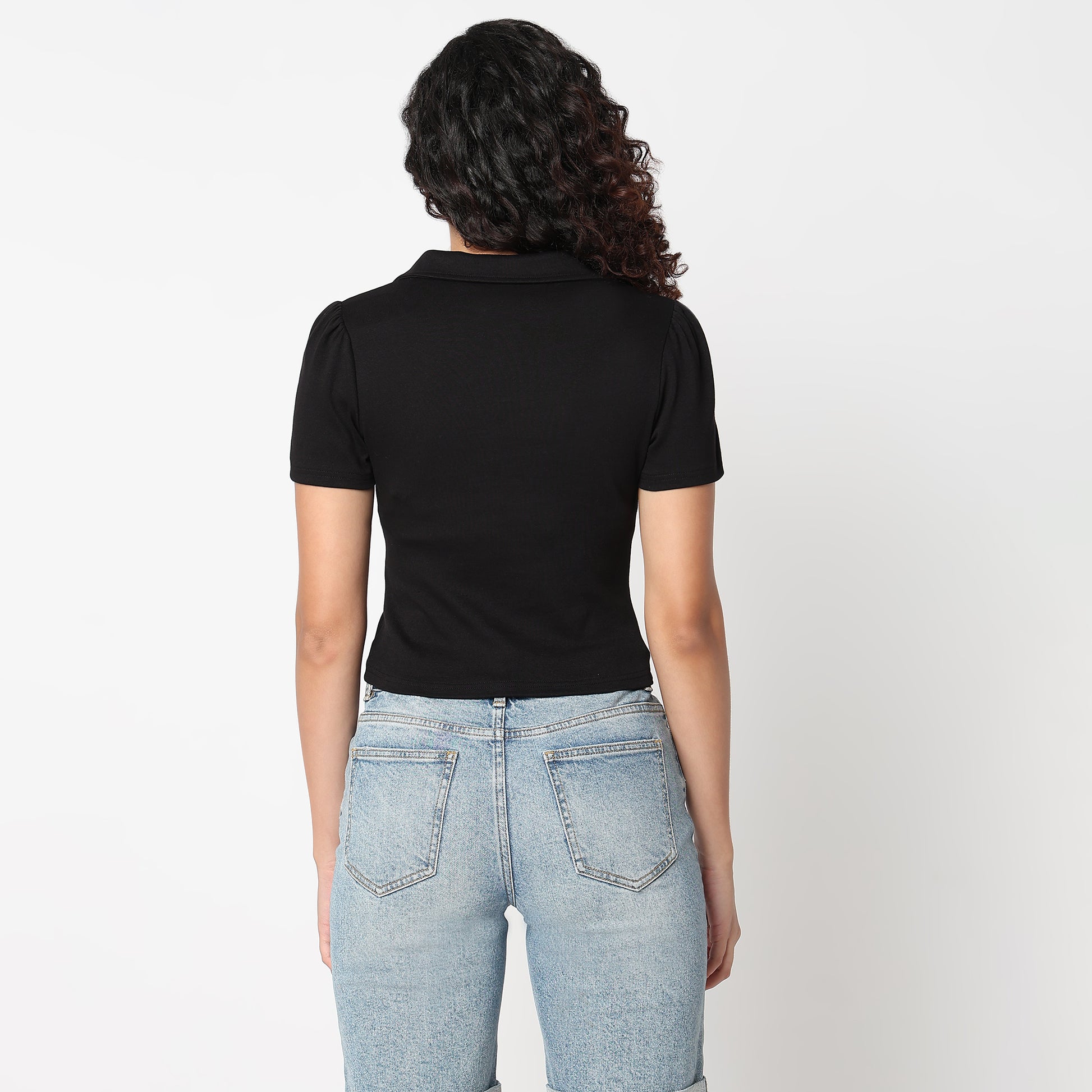 Betty Fashion Tee with Front Ruching Detail and Front Two-Way Zipper Opening
