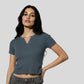 V-Neck Solid Fashion T-Shirt With Side Ruching