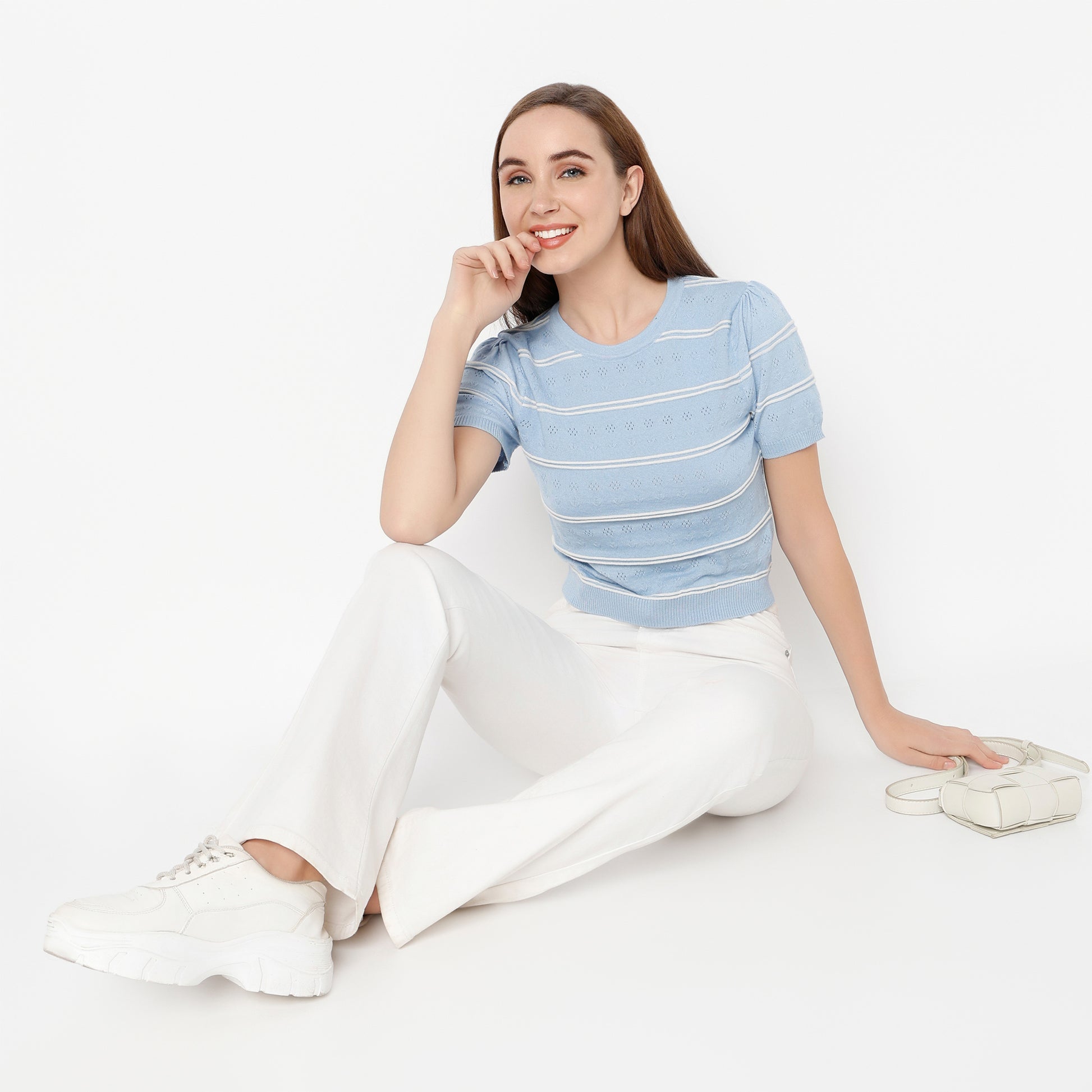 Regular Fit Striped Round Neck Top