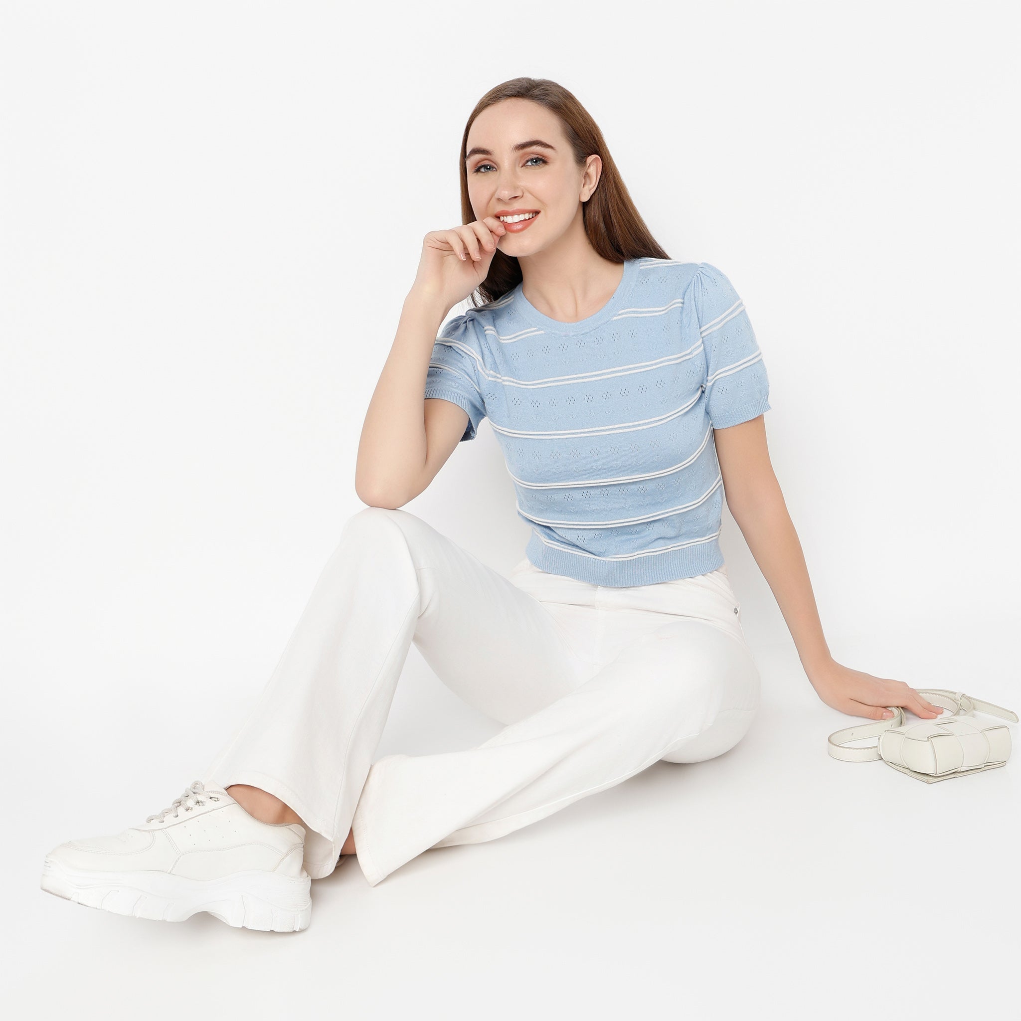 Regular Fit Striped Round Neck Top