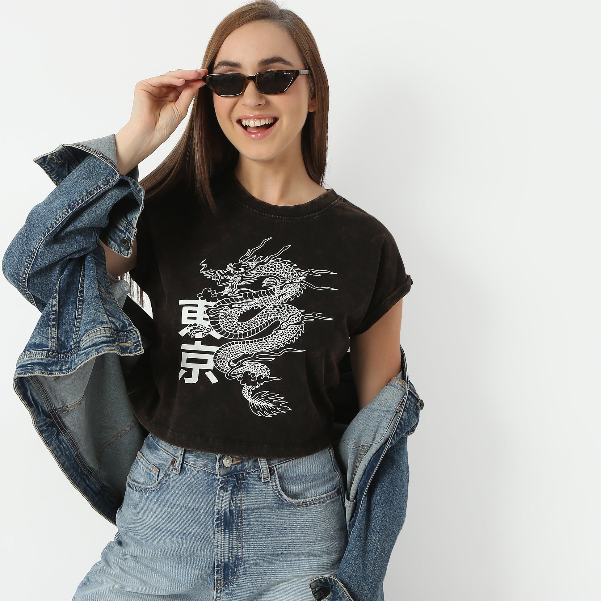 Regular Fit Graphic Round Neck Cropped T-Shirt