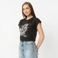 Regular Fit Graphic Round Neck Cropped T-Shirt