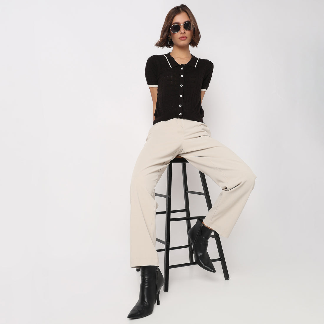 Polo Neck Fashion Tee With Front Opening
