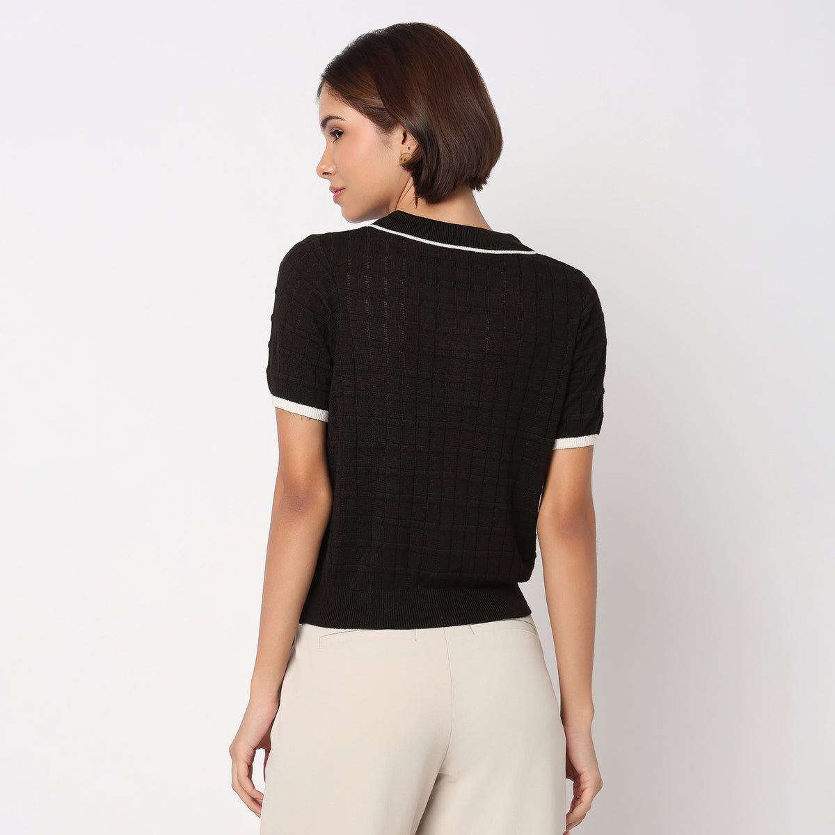 Polo Neck Fashion Tee With Front Opening