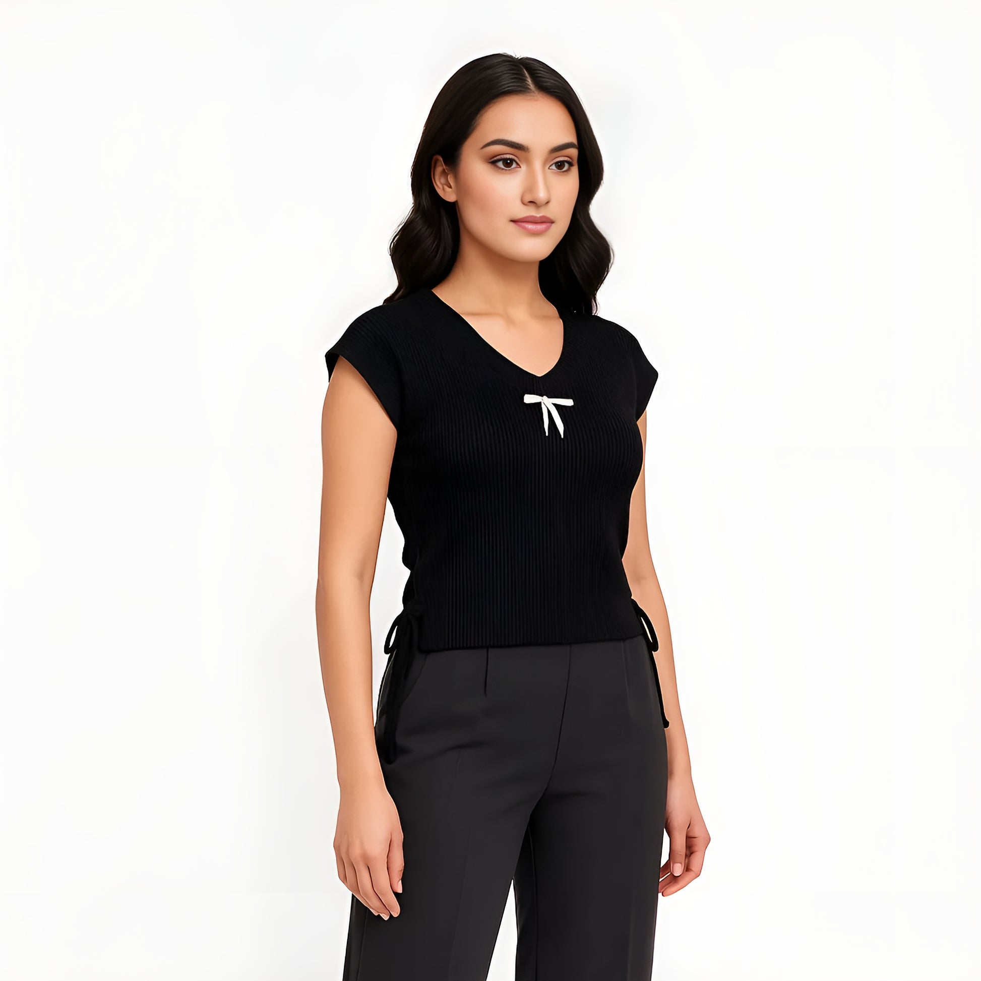 Buy Cotton T-Shirt With Bow Detail & Side Ruching - Style Union