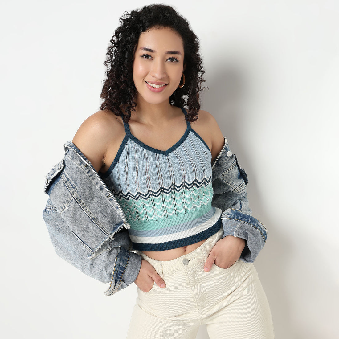 Buy Women Slim Fit Chevron Sleeveless T-Shirt  - Style Union