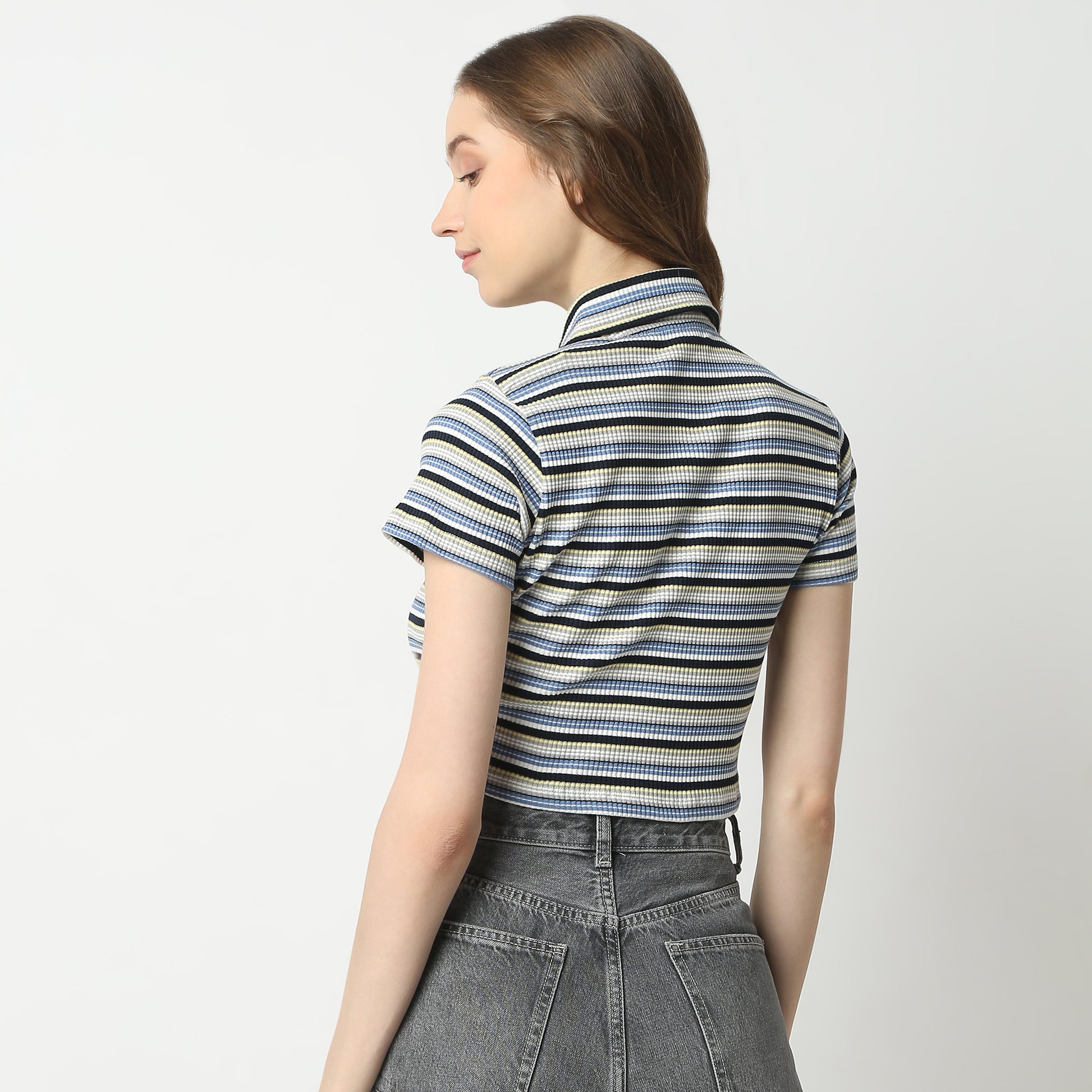 Slim Fit Striped Polo Neck T-Shirt