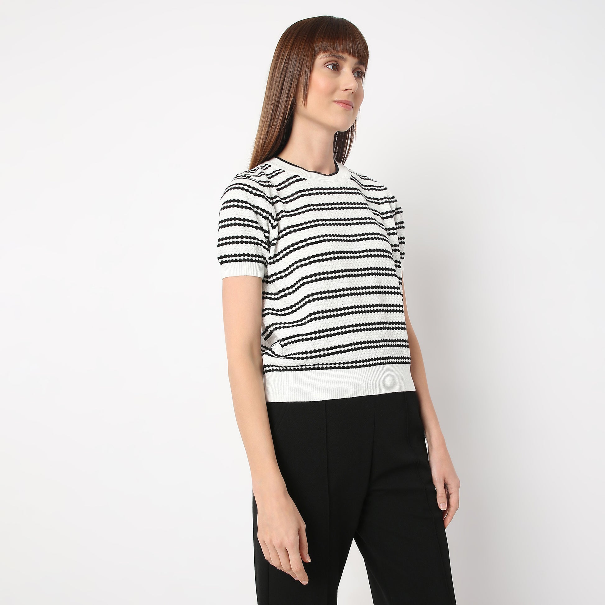 Regular Fit Striped Round Neck T-Shirt