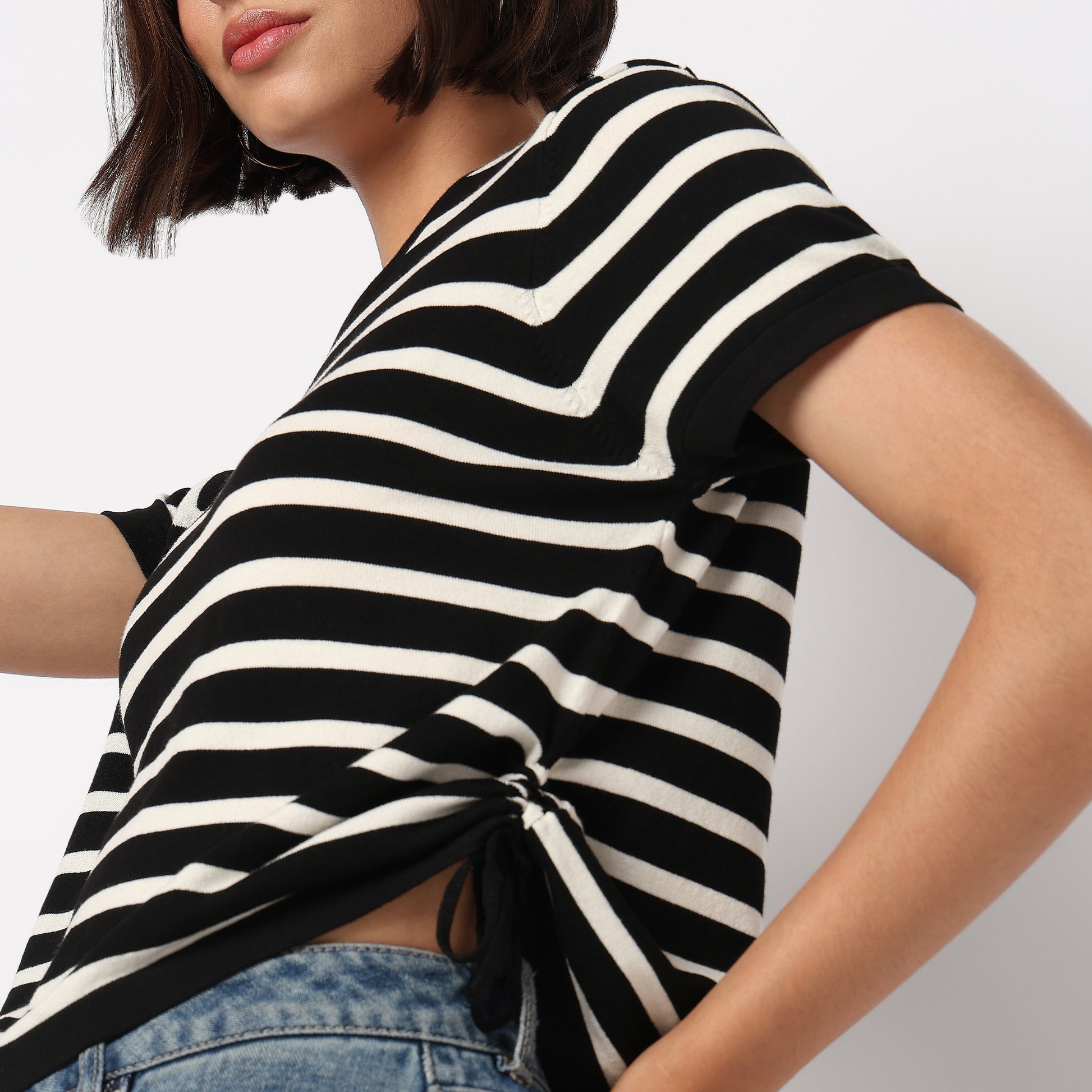 Striped Flatknit Crop T-Shirt