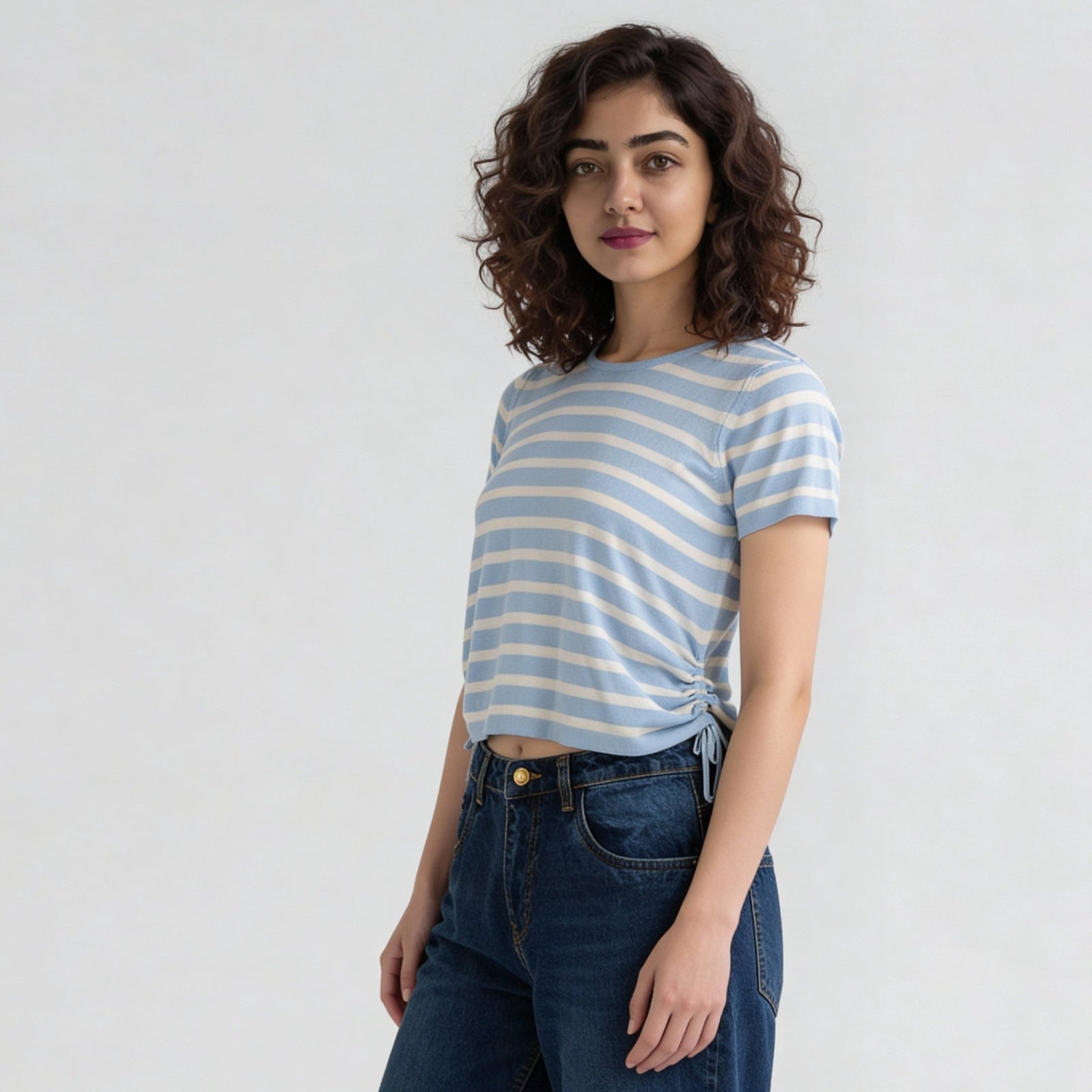 Striped Flatknit Crop T-Shirt