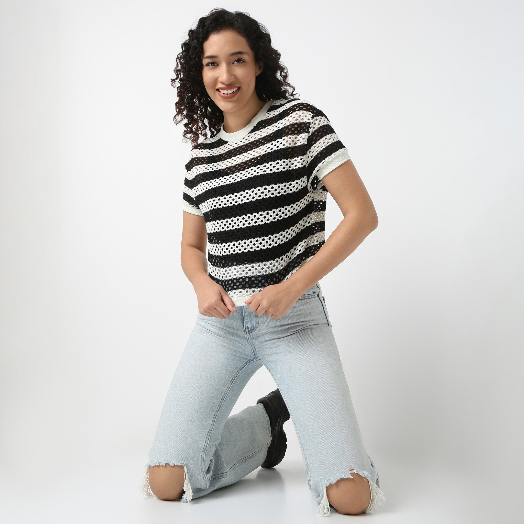 Betty Cropped Boxy Fit Fashion Tee With Half Sleeve