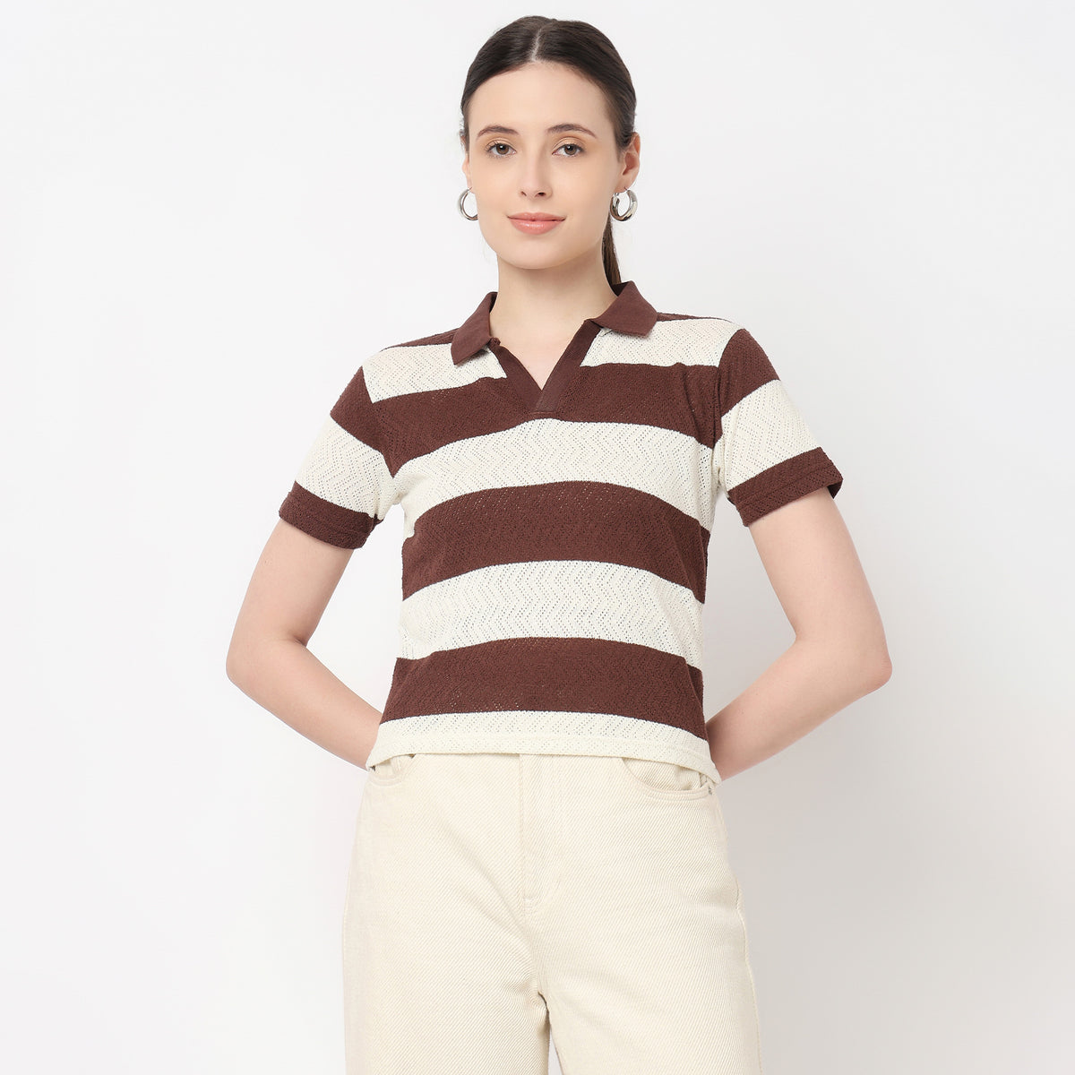 Striped Polo Crop Tee