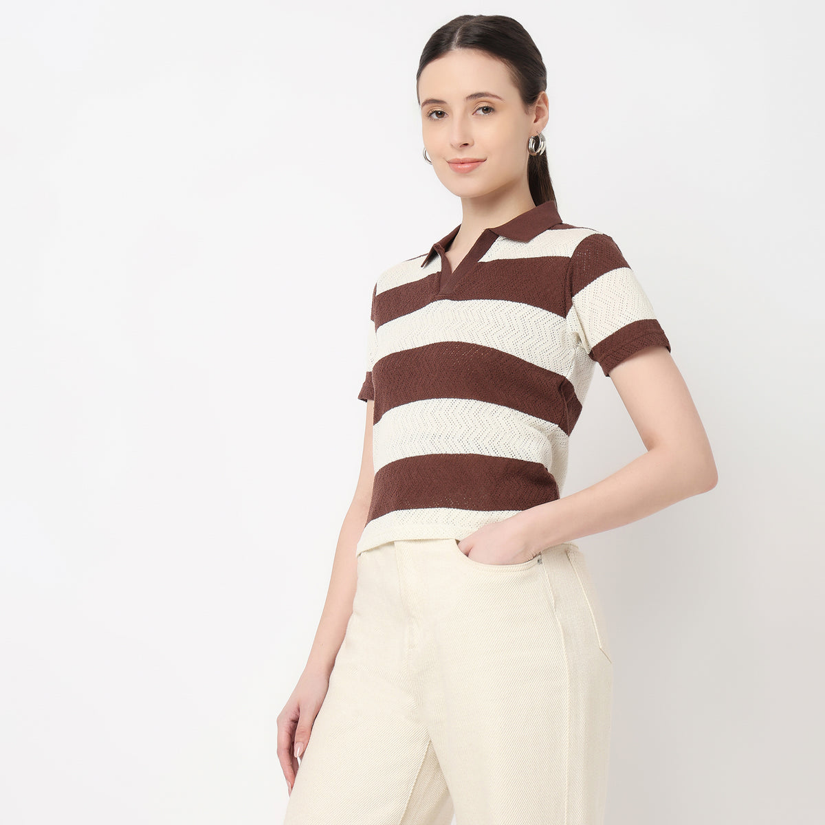 Striped Polo Crop Tee