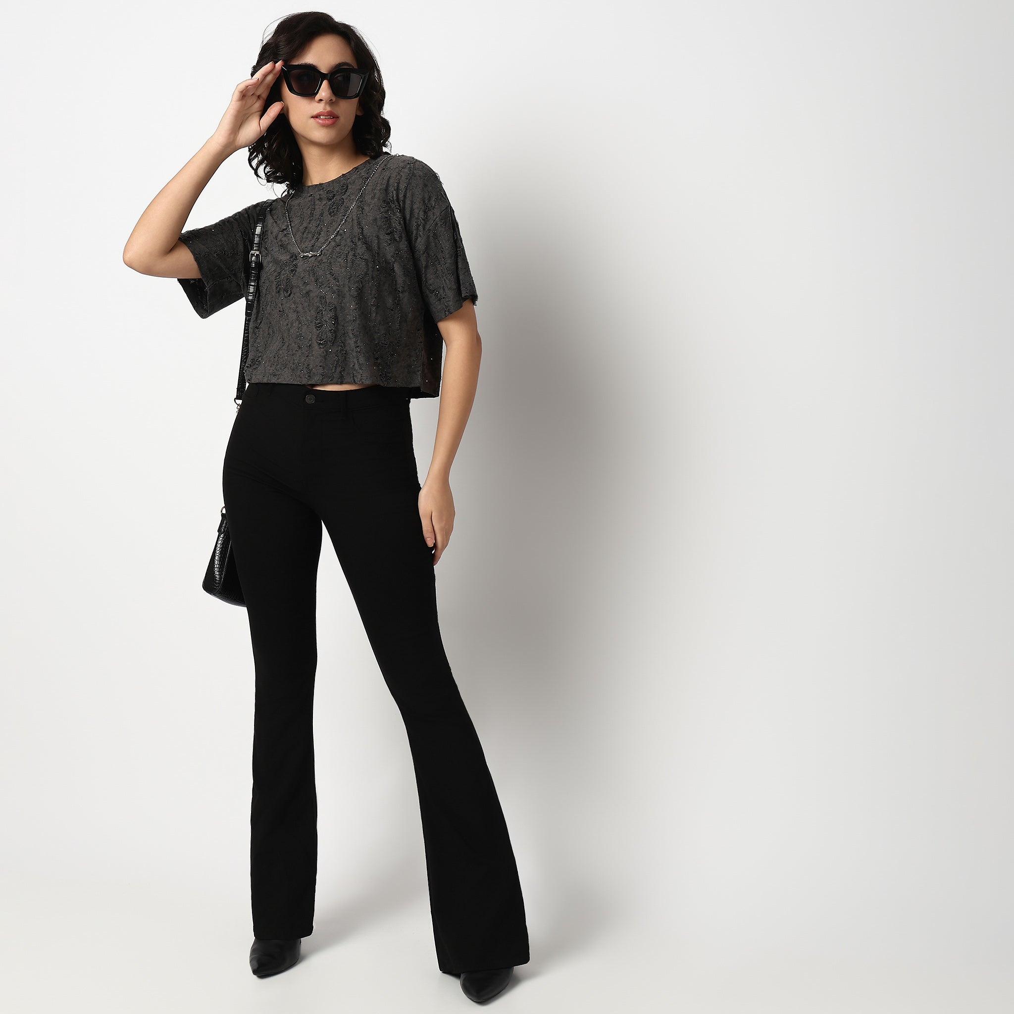 Buy Women Regular Fit Textured Short Sleeve T-Shirt  - Style Union