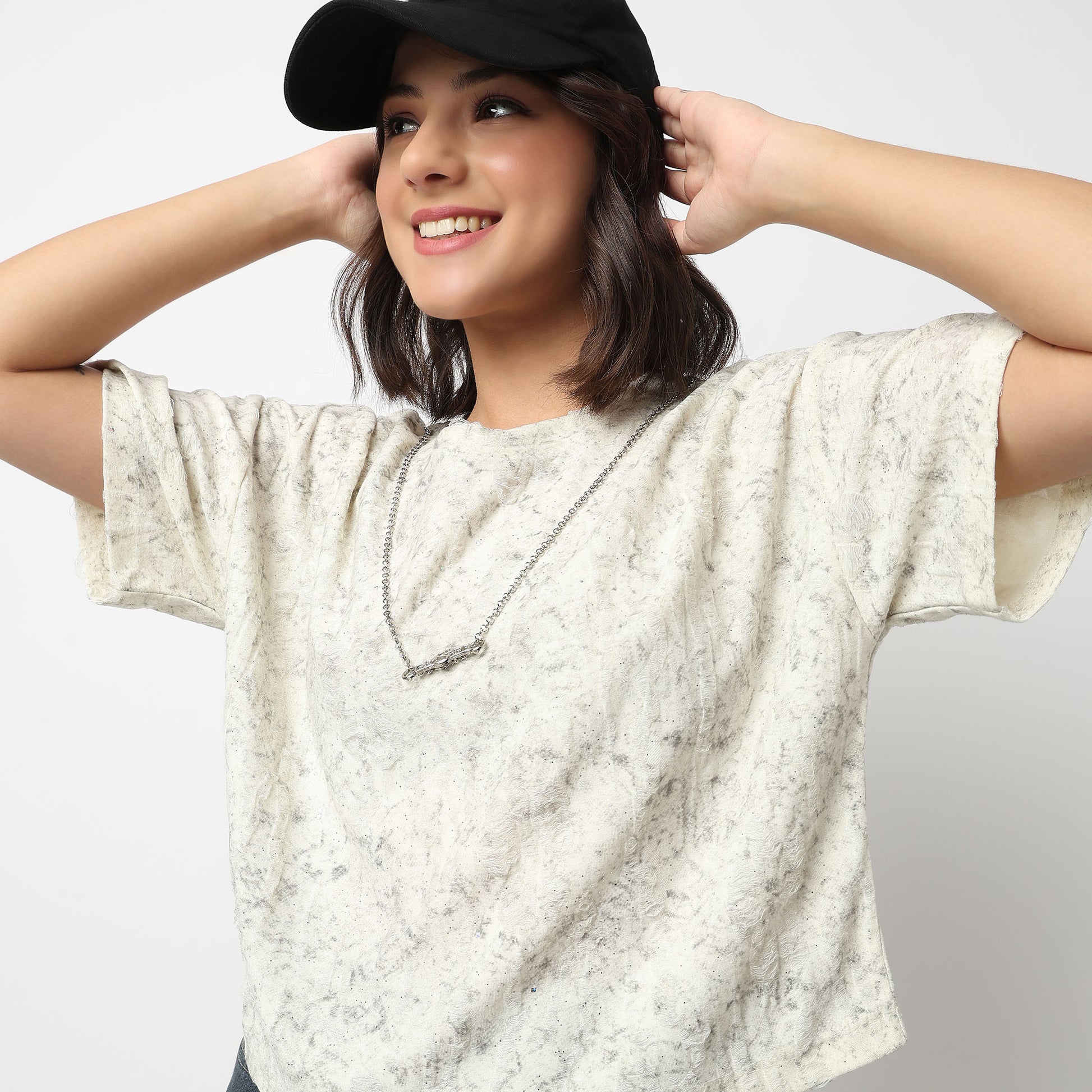 Buy Women Regular Fit Textured Short Sleeve T-Shirt  - Style Union