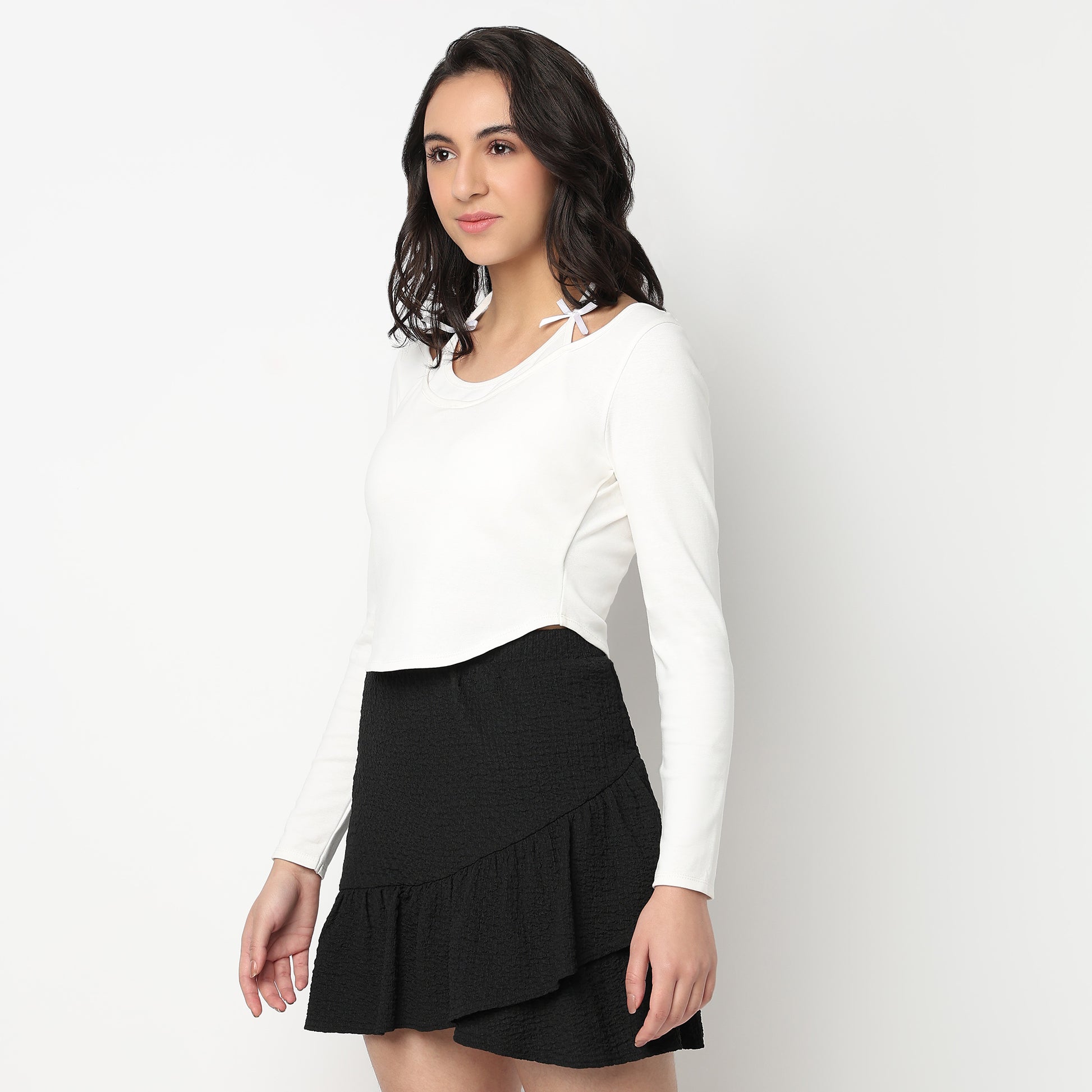 Halter Neck T-Shirt With Bow Detail On Neckline