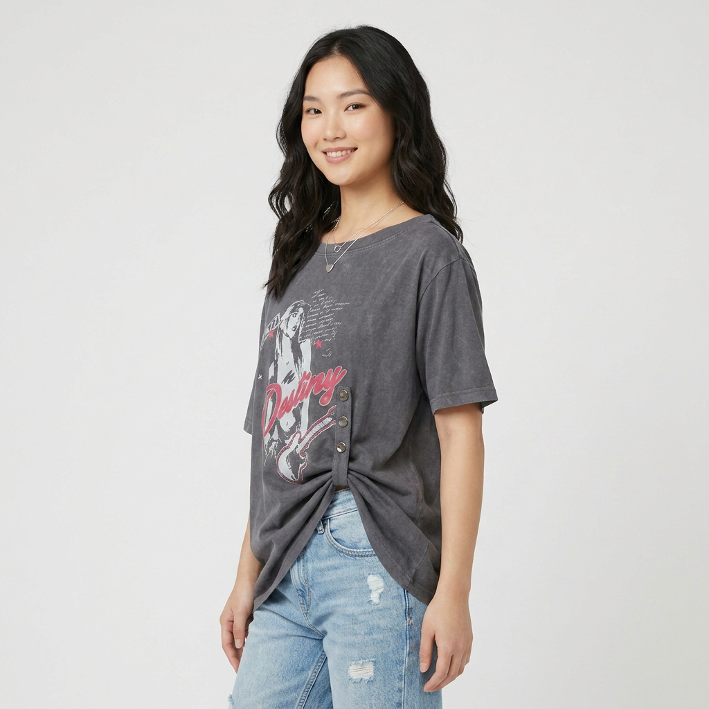 Cotton Graphic Longline Oversize T-Shirt