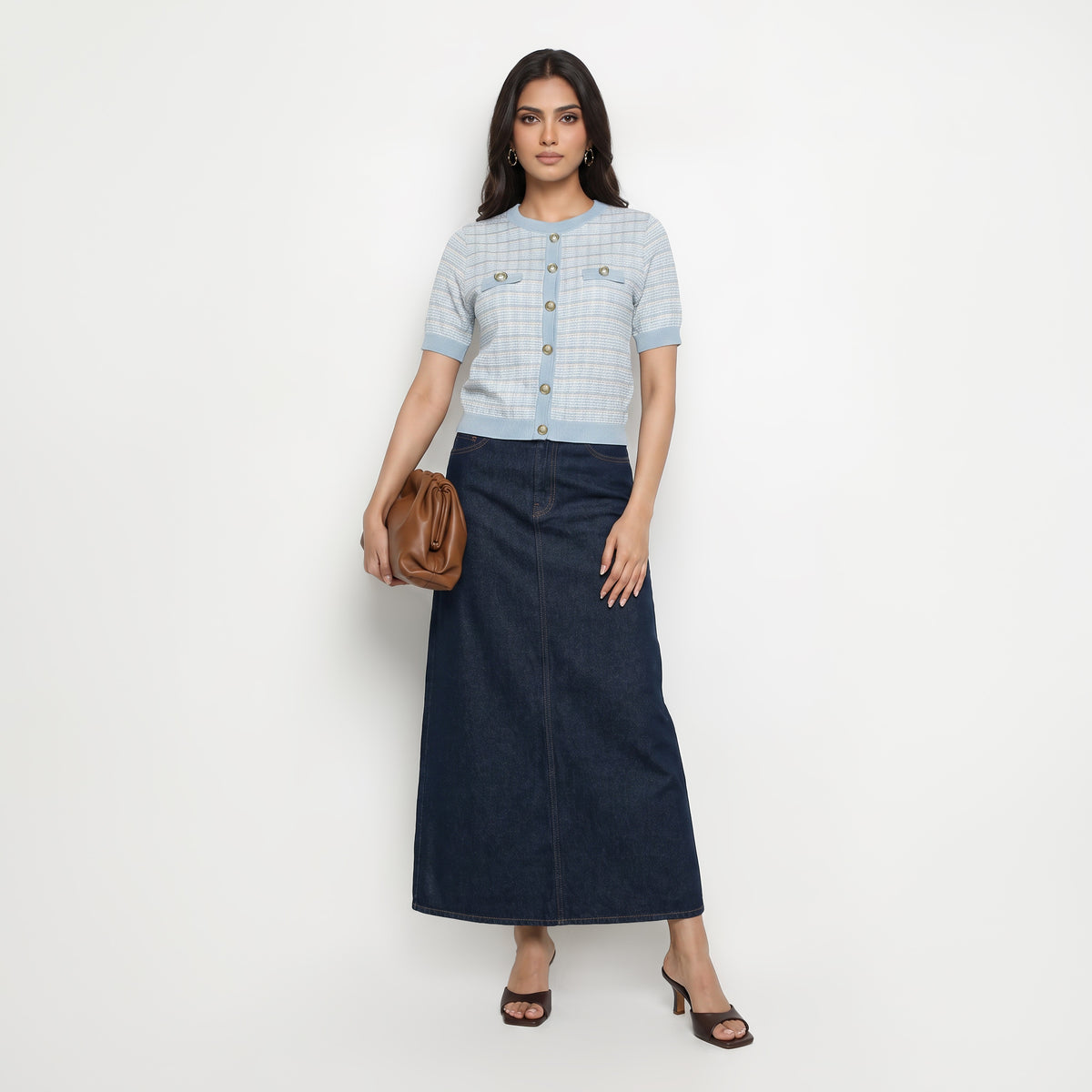 Cotton Checked Slim T-Shirt
