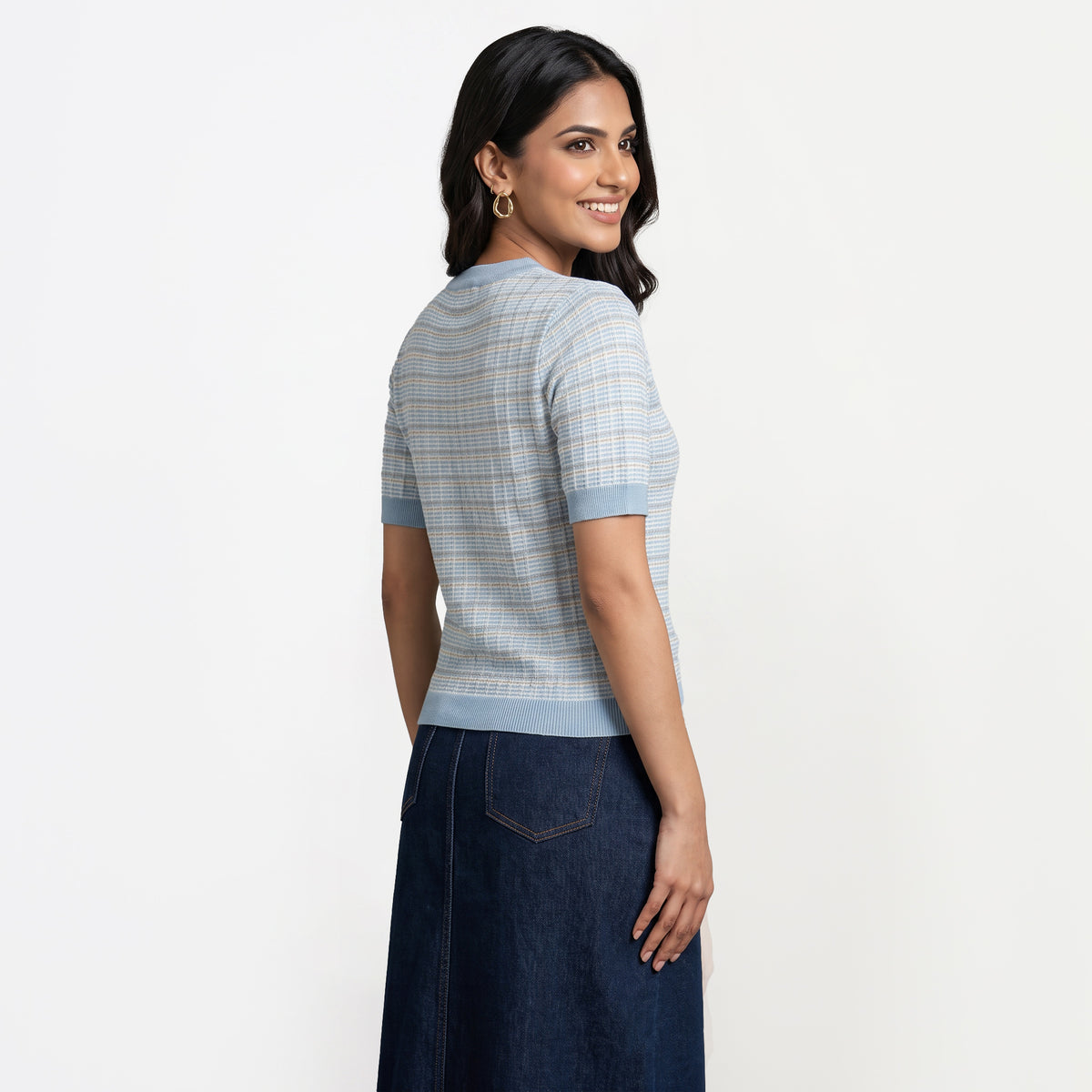 Cotton Checked Slim T-Shirt