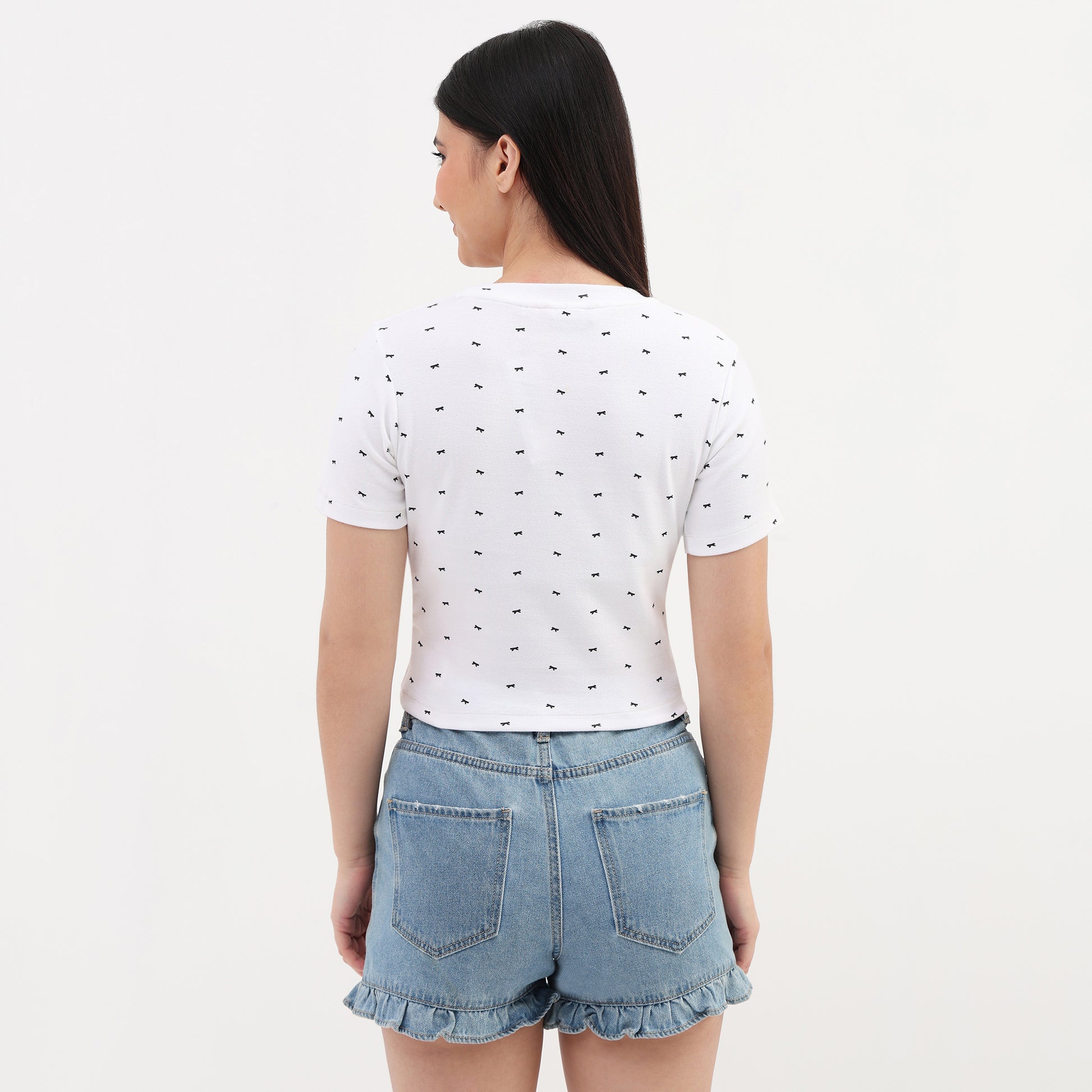 Knitted Bow Print Slim Fit T-Shirt