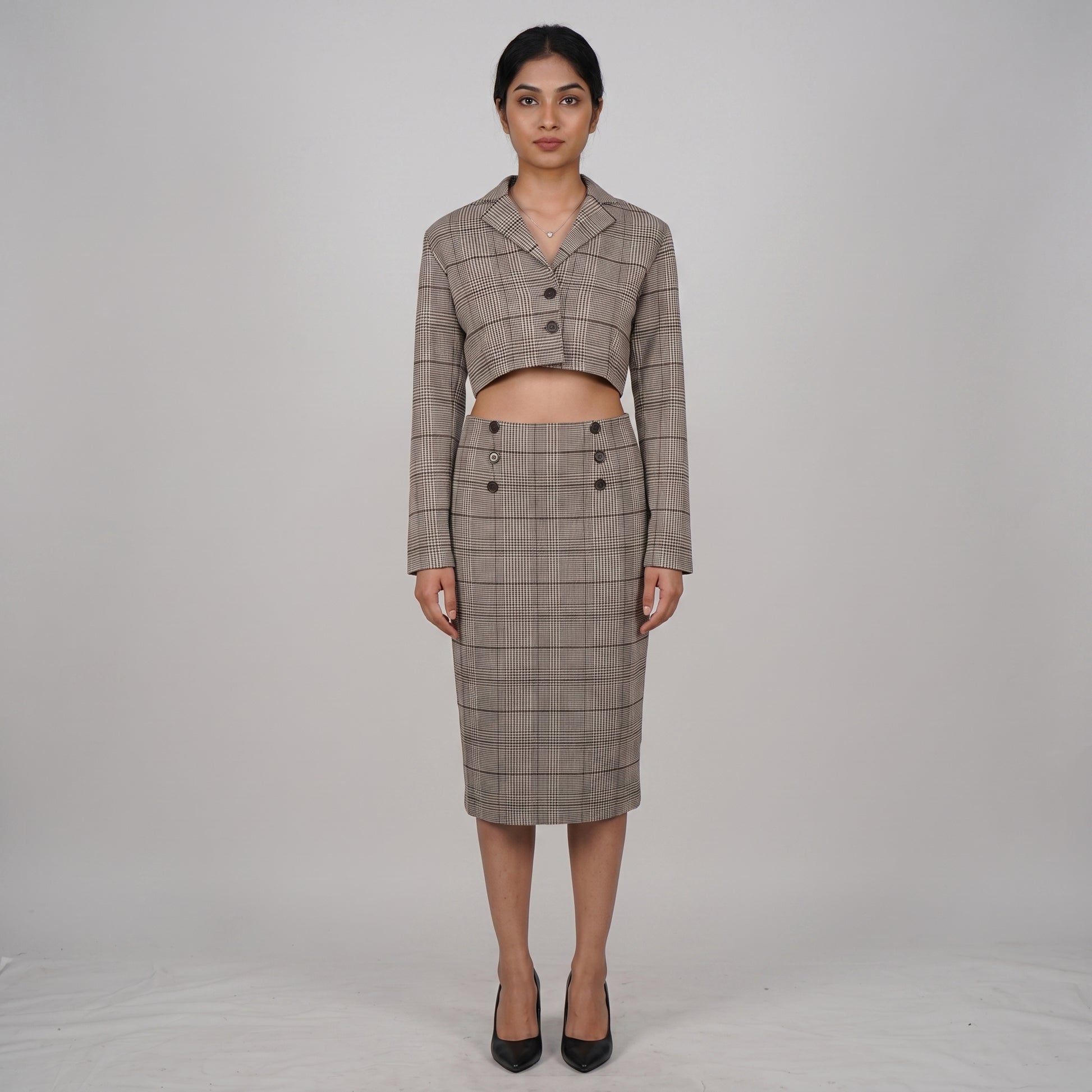 Checkered Lapel Collar Jacket
