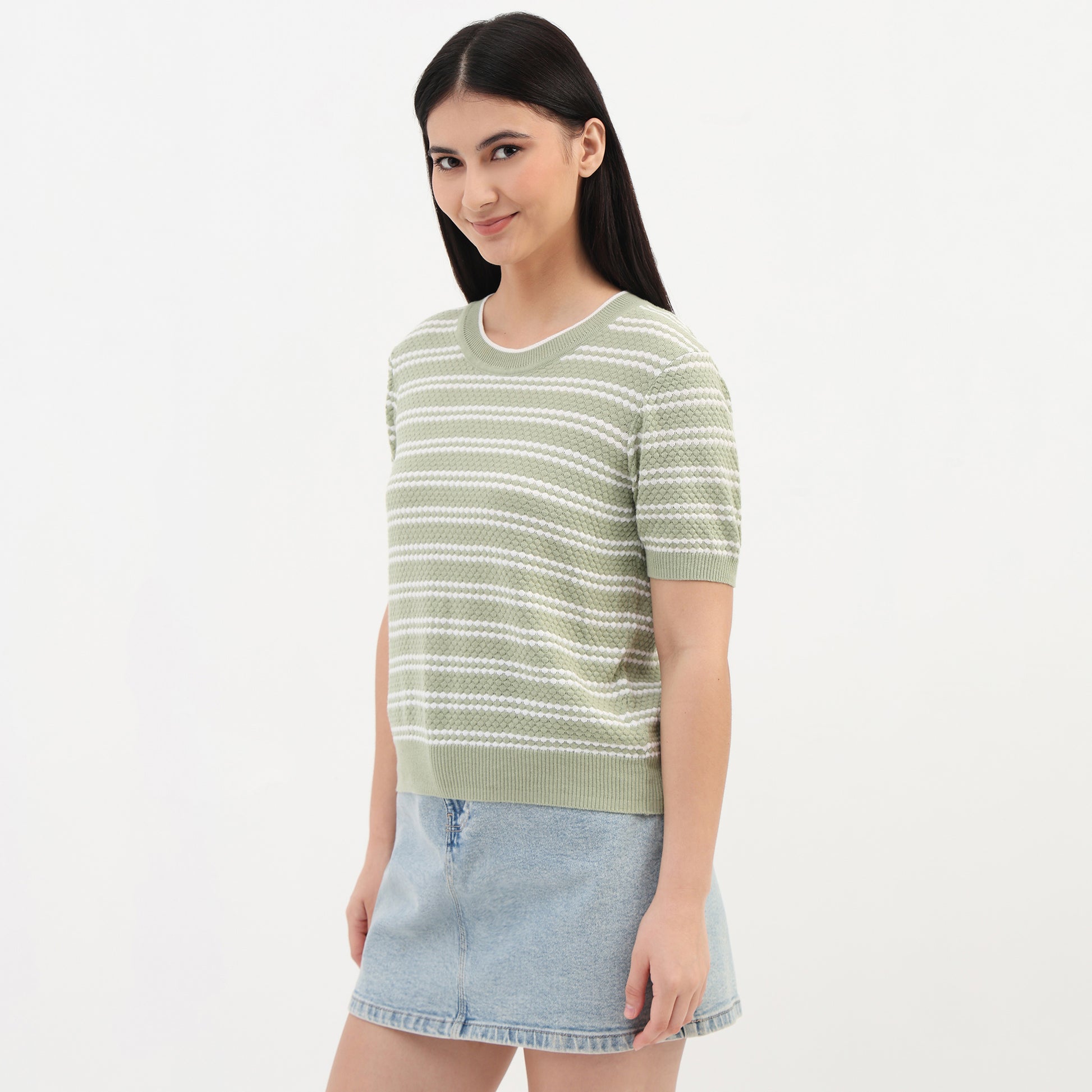 Cotton Knitted Striped T-Shirt