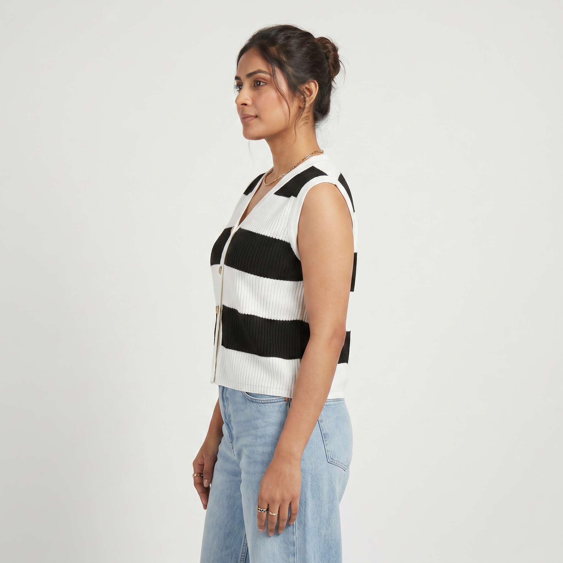 Striped V-Neck Cropped T-Shirt