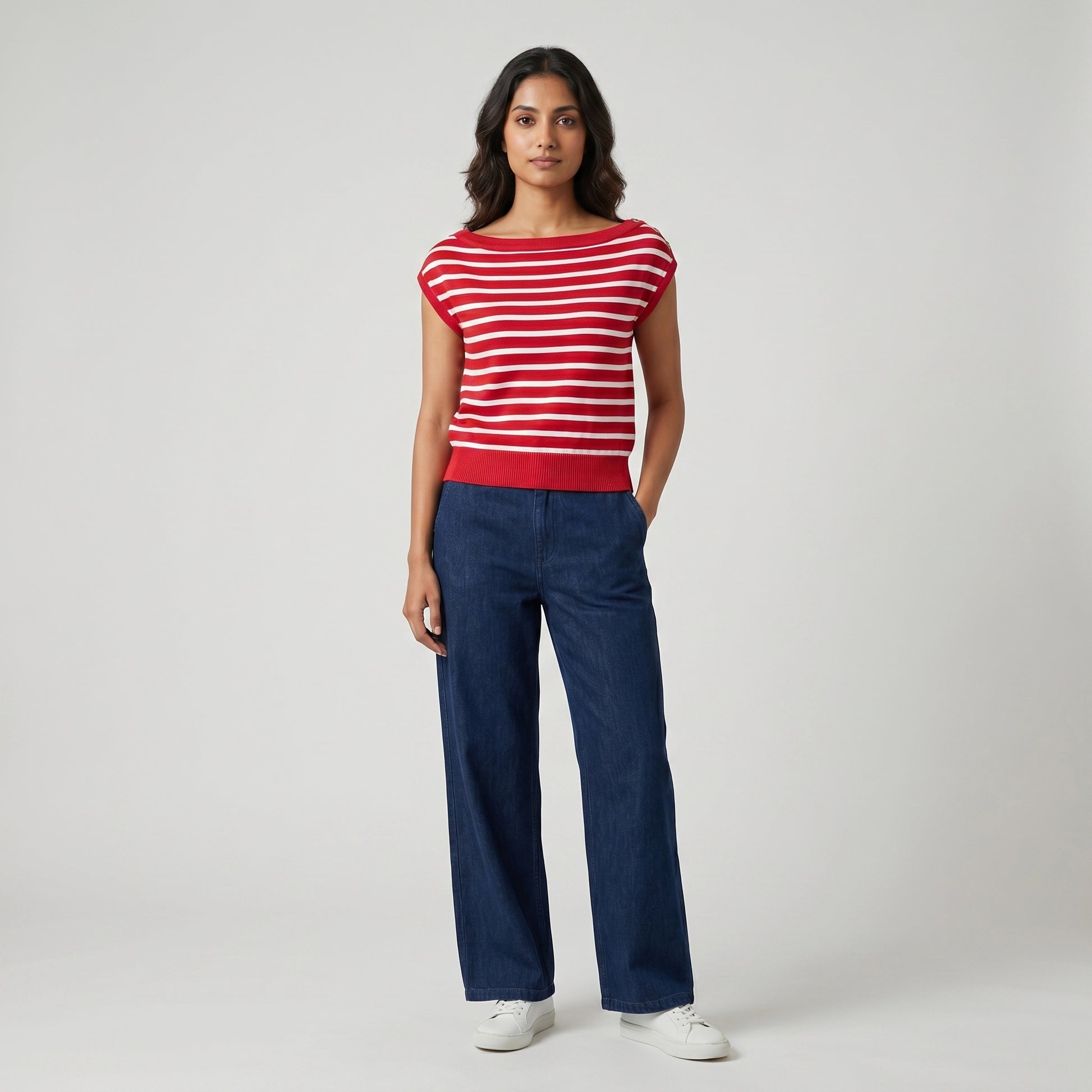 Striped Boat Neck Cropped T-Shirt