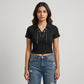 Knitted Solid Crop Polo T-Shirt