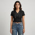Knitted Solid Crop Polo T-Shirt